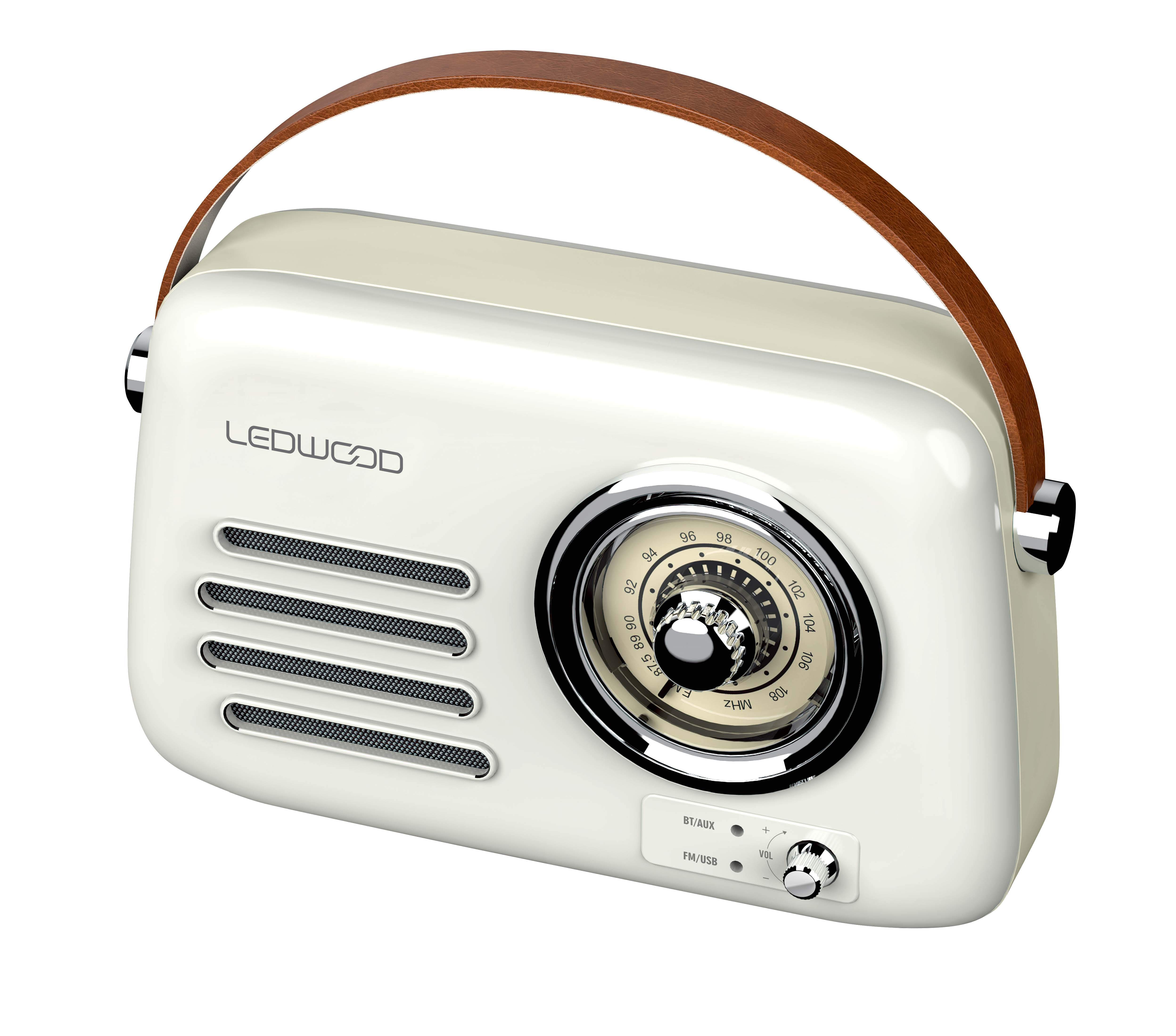 Ledwood Alma Retro FM Radio-Bluetooth Speaker Wit