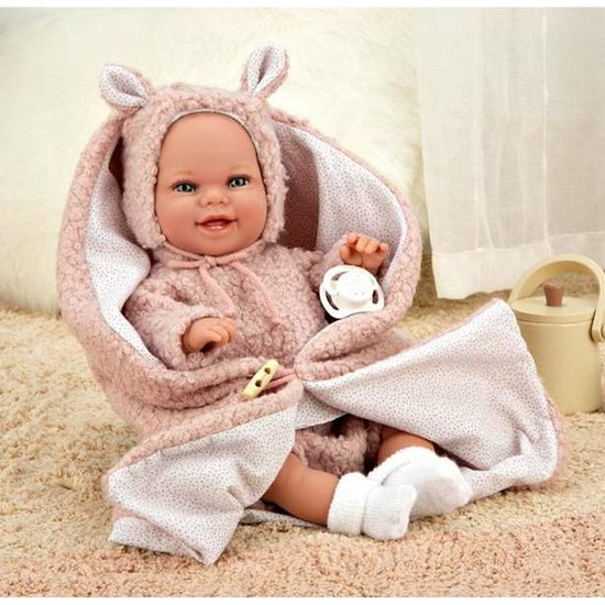 Arias Elegance Babyto Pop 35 cm met dekentje, roze met beer