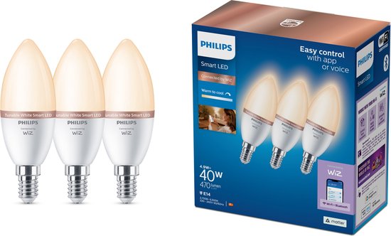 Philips Smart LED Kaarslamp C37 E14 4.9W 470lm 2700-6500K - 3 stuks