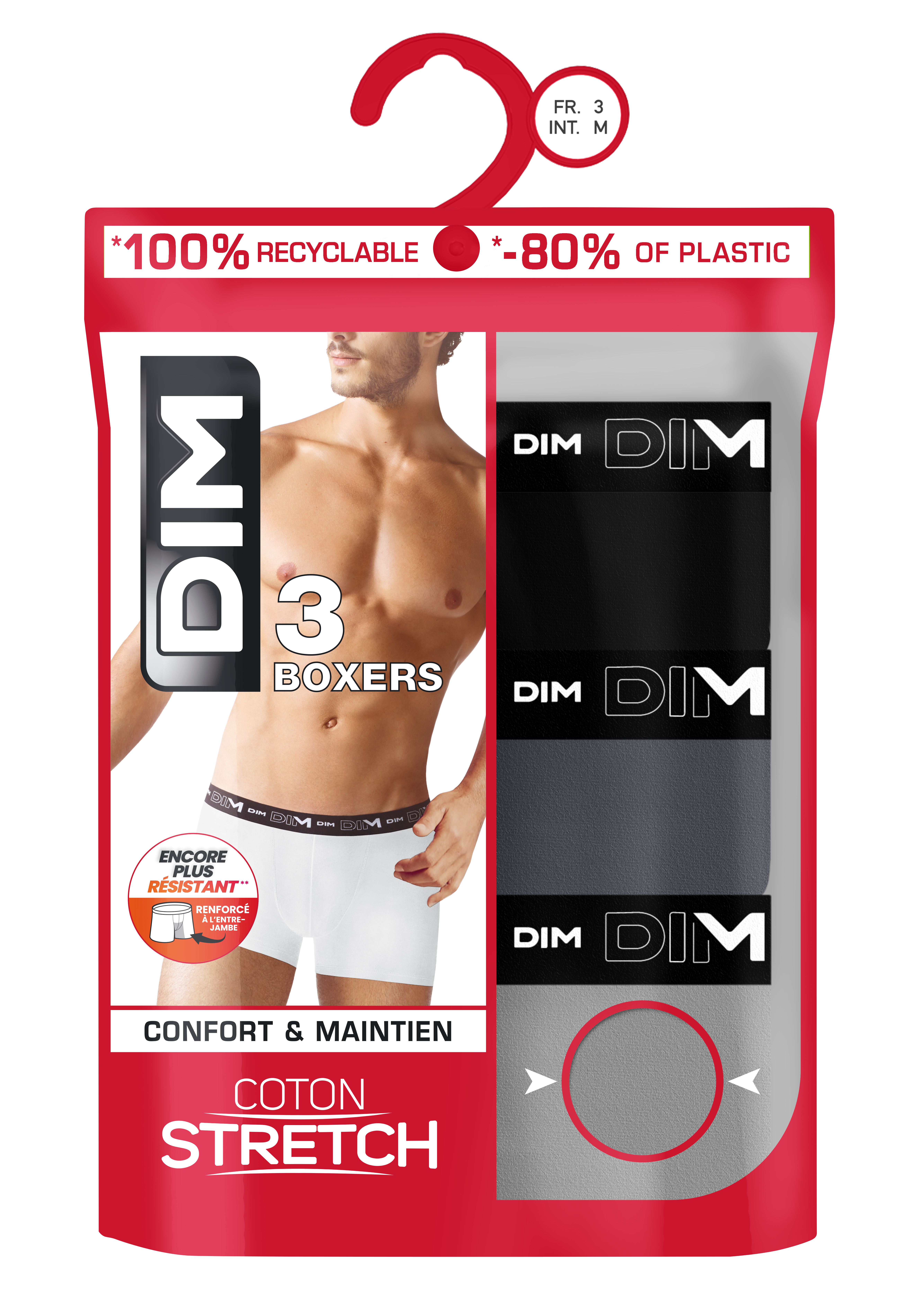 Dim Boxershort Heren Multi Coton 3 stuks Zwart/Graniet/Grijs - maat XL