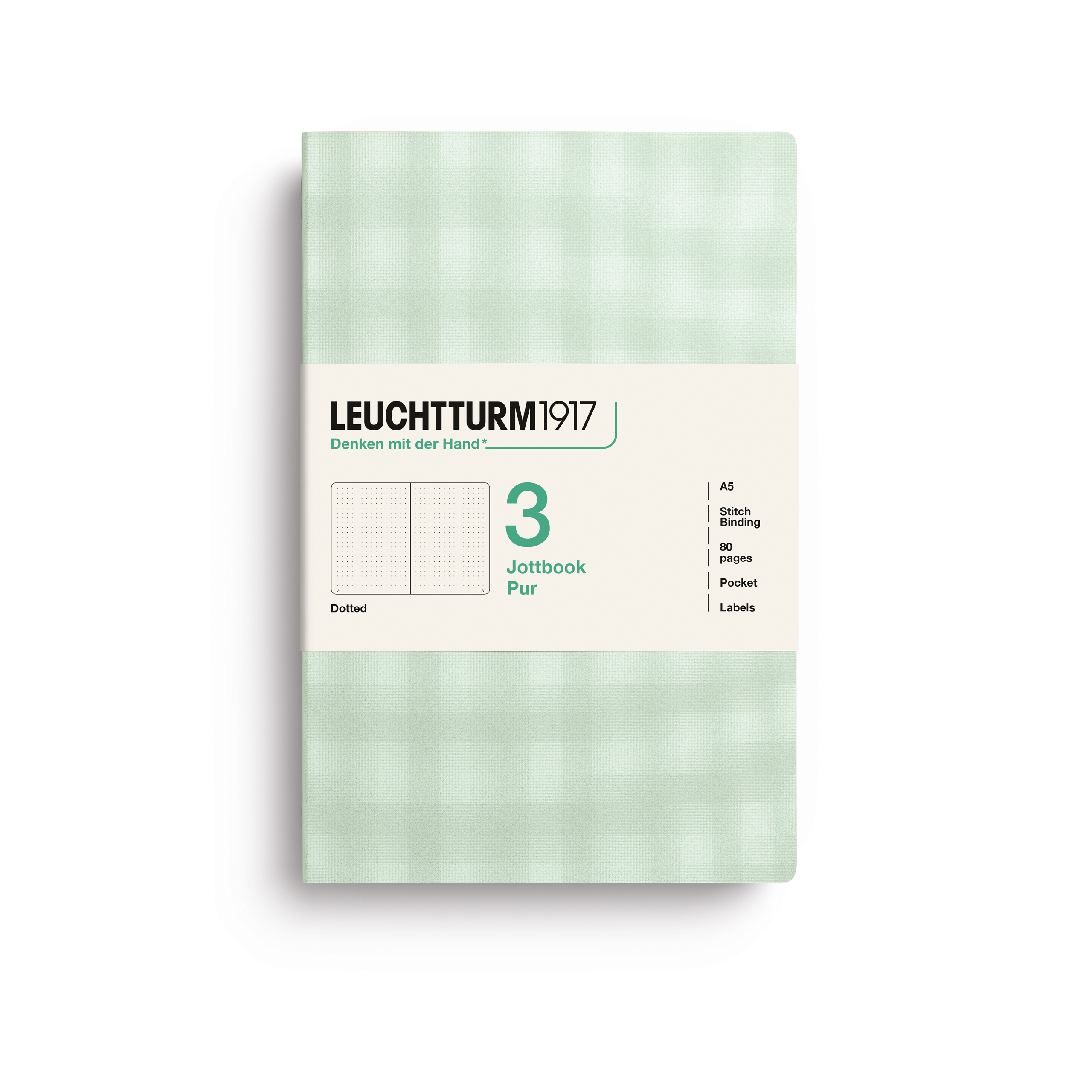 Leuchtturm 1917 Jottbook Pur Notitieboek A5 Dotted 80 vel Mint Green - 3 stuks
