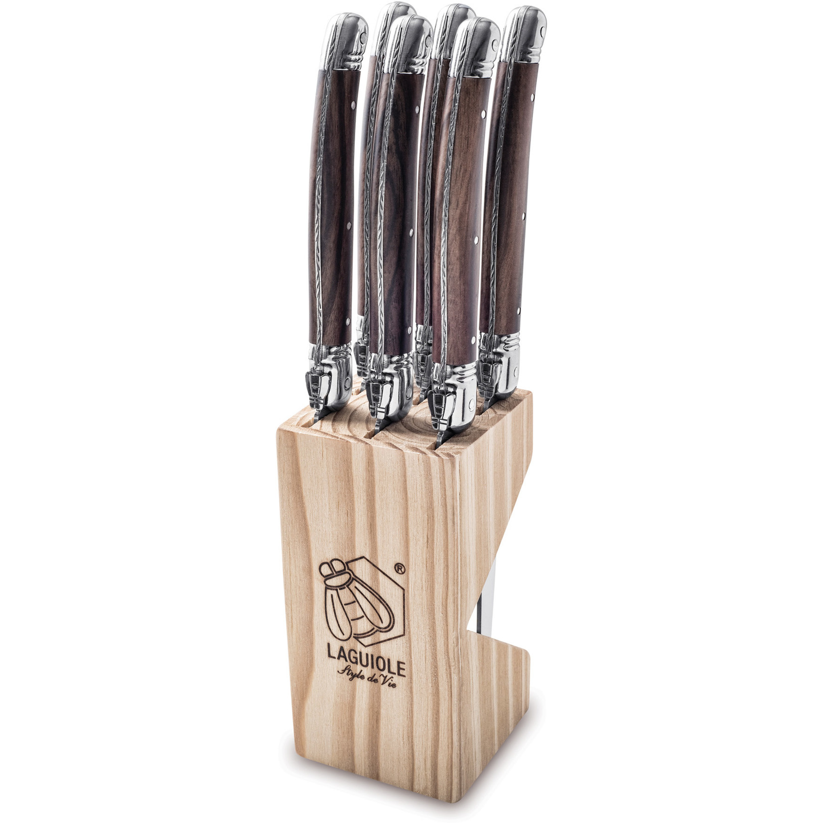 Laguiole Steakmes Darkwood set 6 stuks in houten Blok by Style de Vie