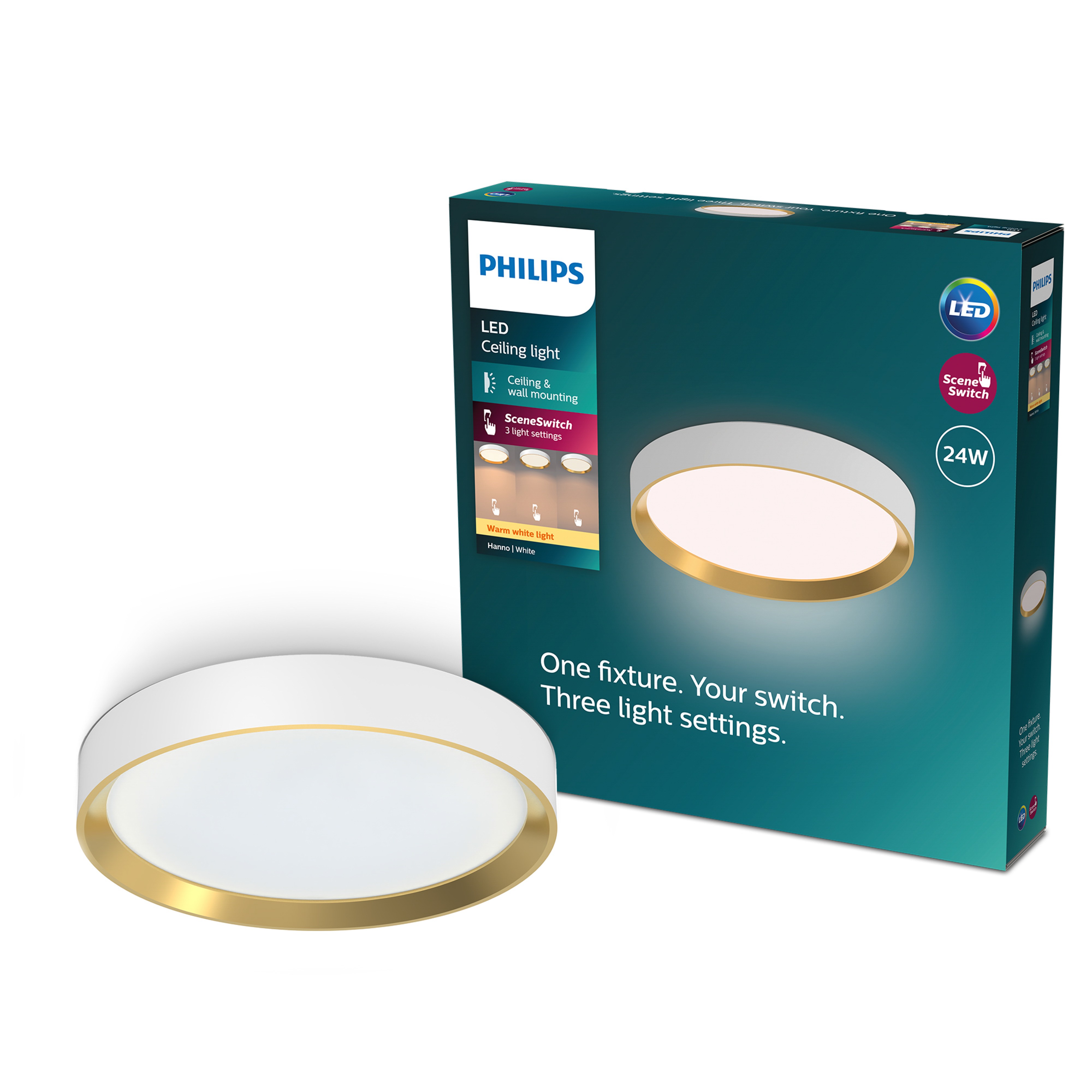 Philips Hanno Plafondlamp Wit-Goud 24W