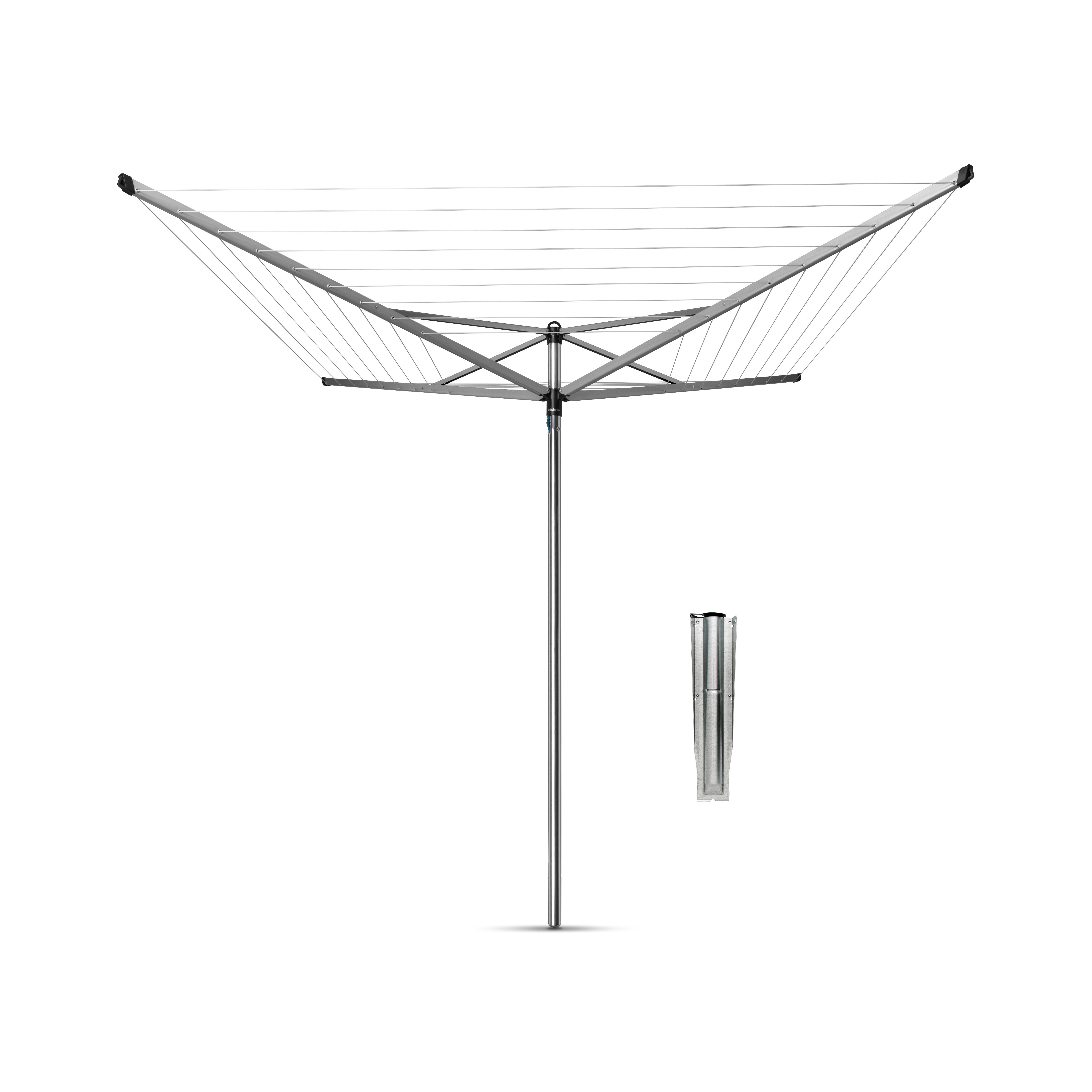 Brabantia Droogmolen Topspinner 40m Metallic Grey met Metalen Grondanker - diameter 4.5cm