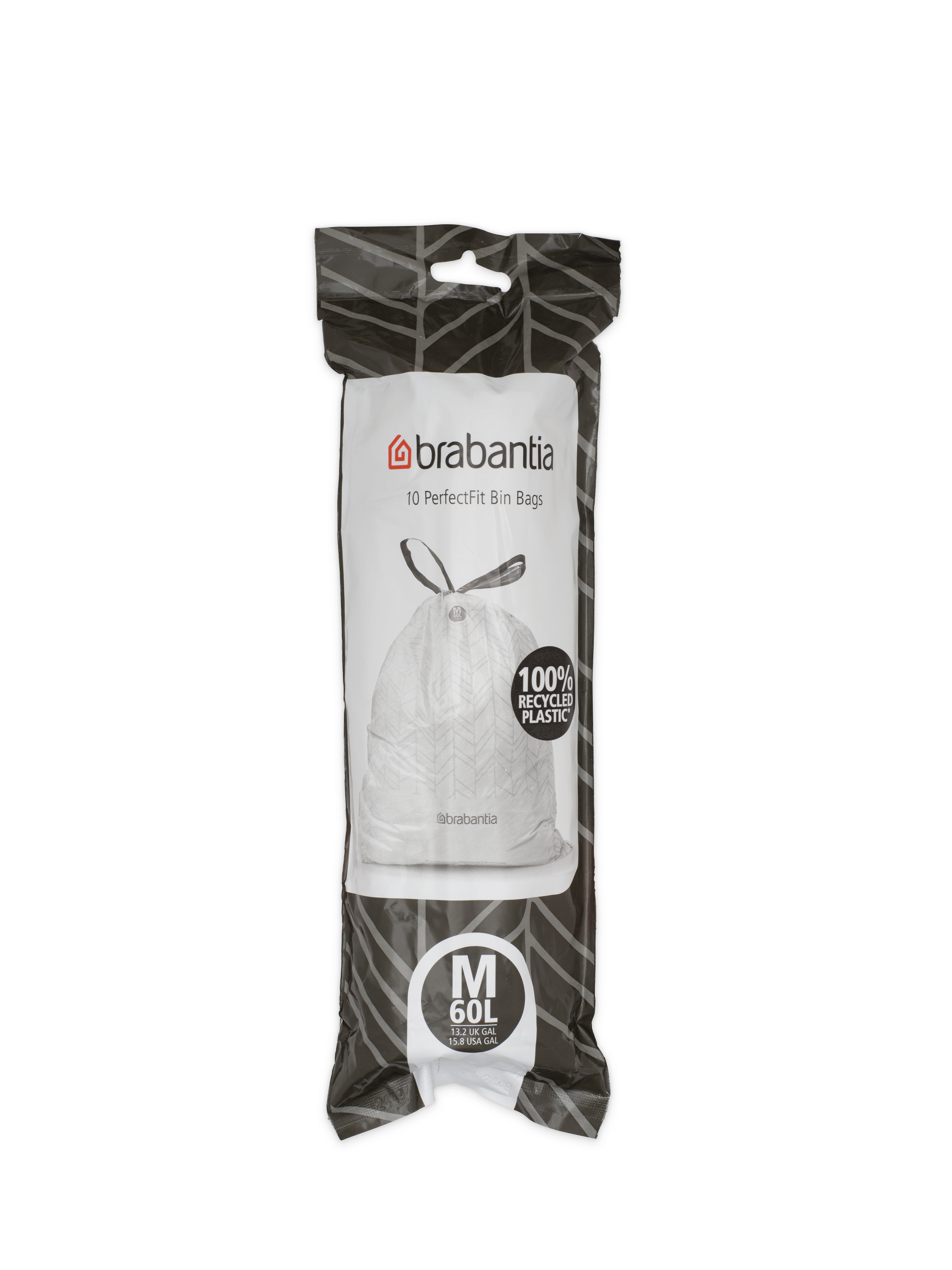 Brabantia Afvalzakken 60l PerfectFit Code M 10 stuks - met Trekbandsluiting - 100% Recycled