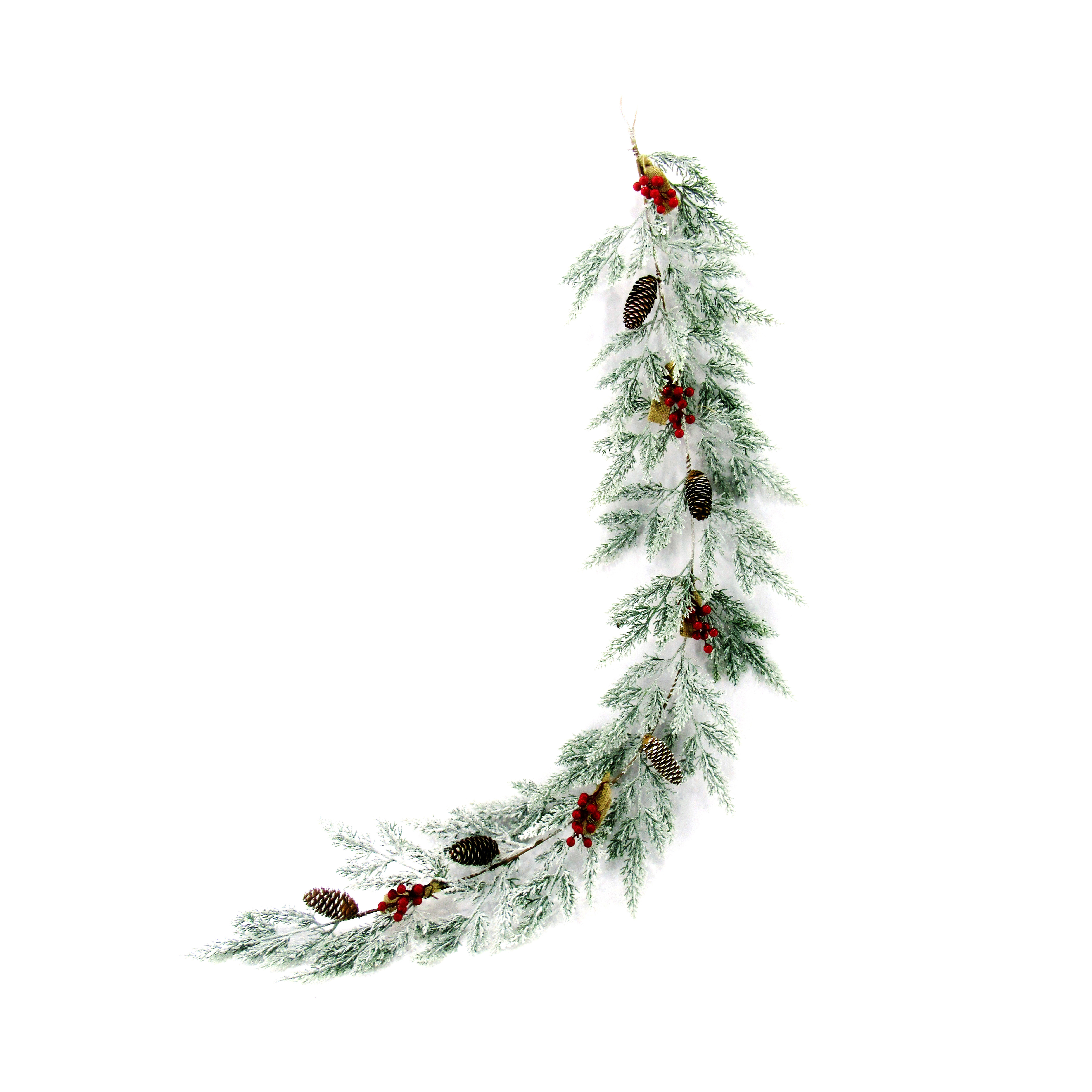 Kerstguirlande Pluto Snow 150cm met Rode Bessen & Dennenappels - diam. 20cm - 22 Tips - PE