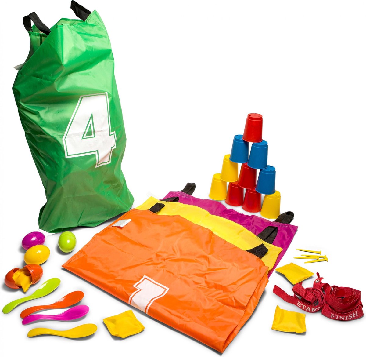 Party speelset voor 4 kinderen, binnen of buiten, zaklopen, bekers werpen ...