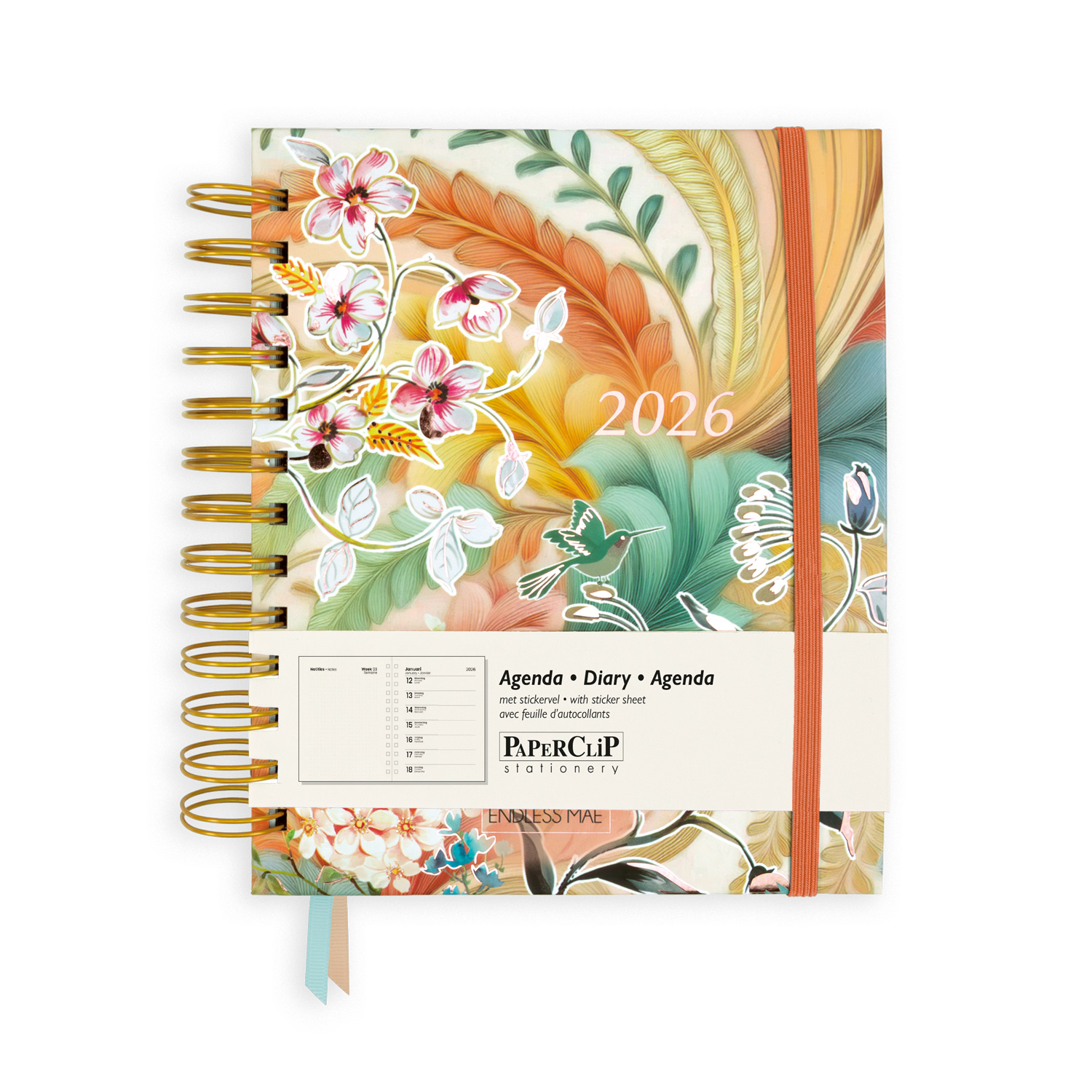 Paperclip Bureau Agenda 2026 Endless Mae Spiraal 1week/pag+Notes 15.5x18.5 cm