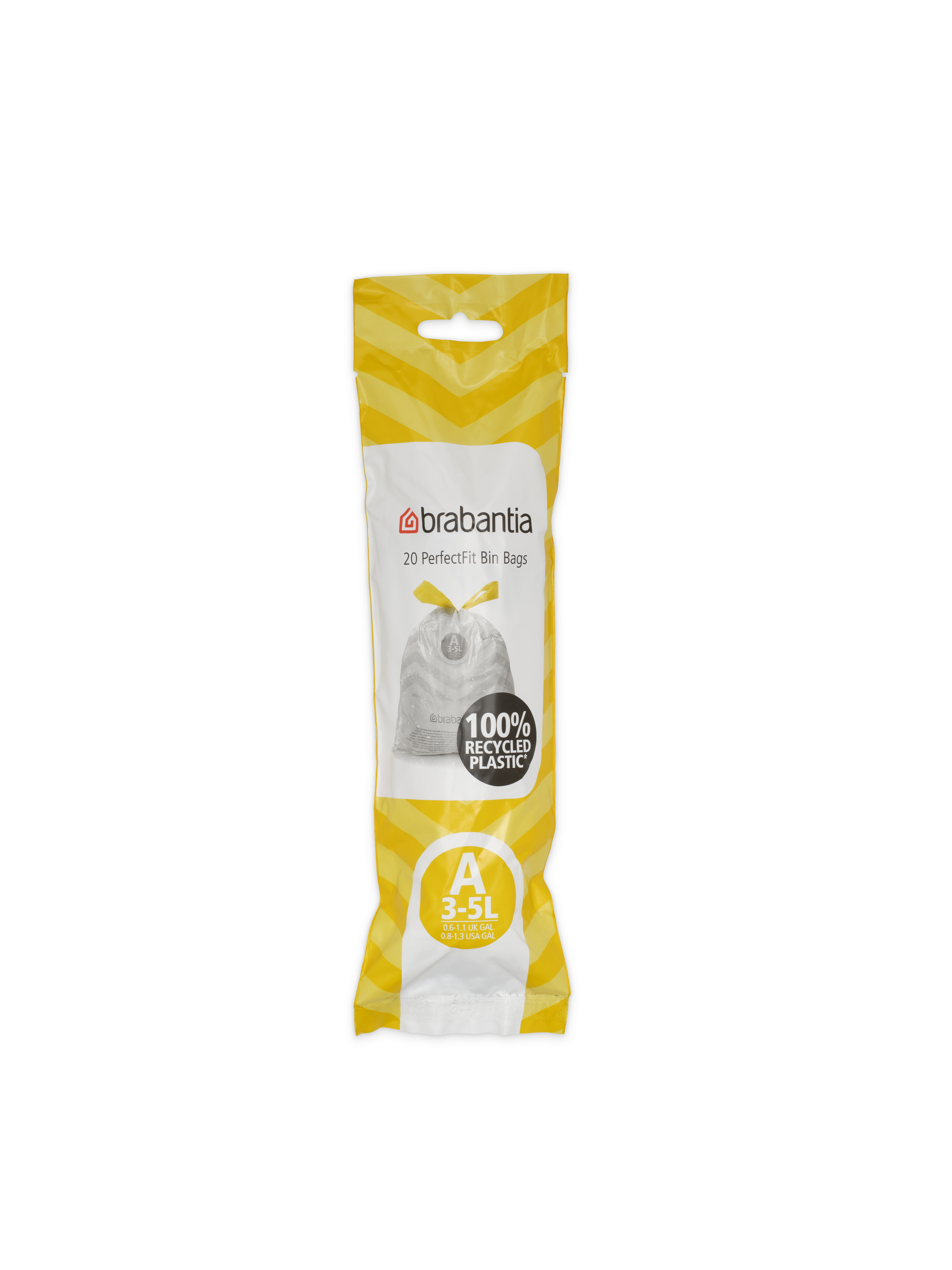Brabantia Afvalzakken 3l Perfectfit Recycled Code A 20 stuks - met Trekbandsluiting - 100% Recycled