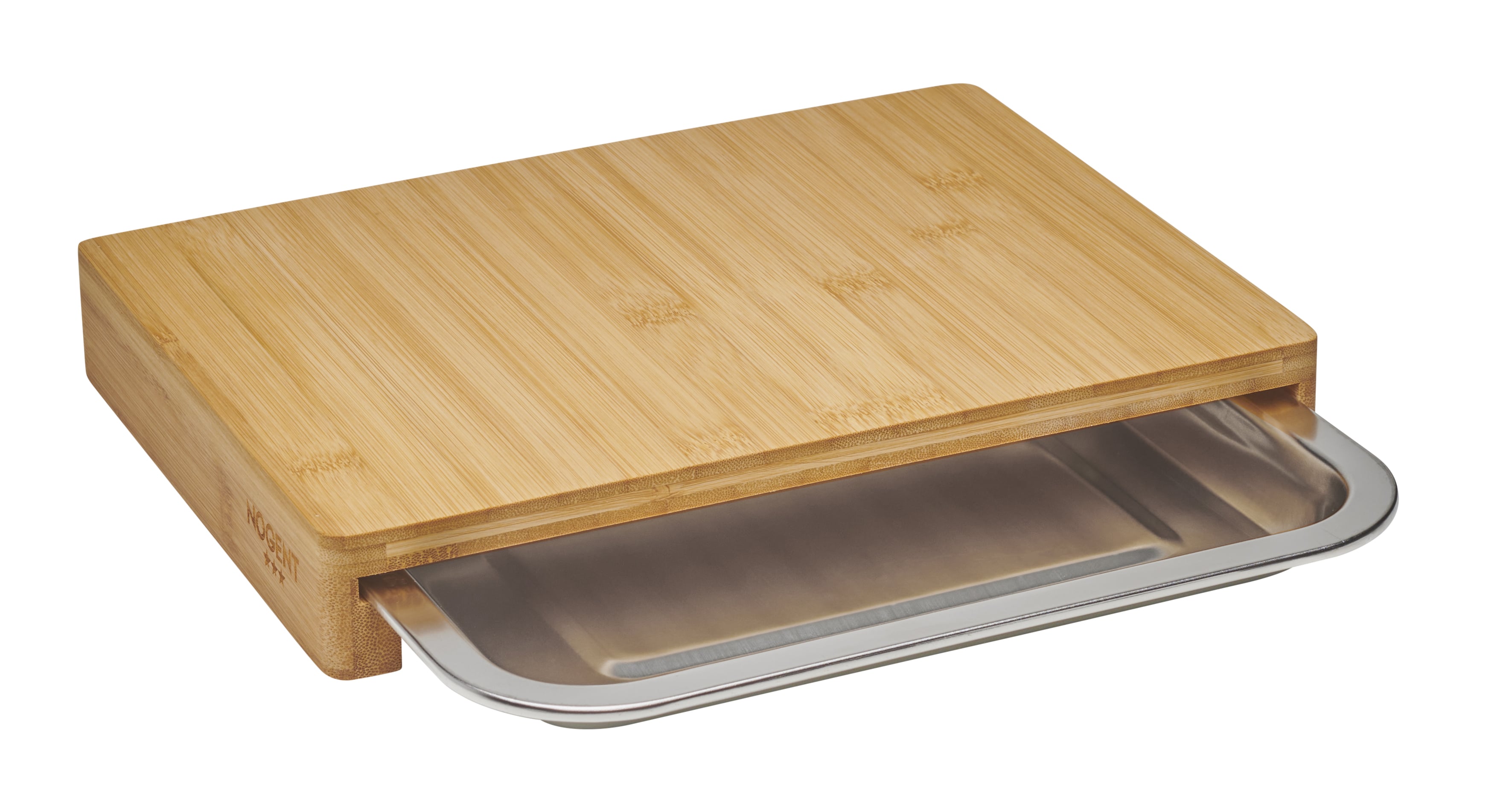 Nogent Snijplank met Lade - 28.5x21x4 cm - Bamboe Plank/Inox Lade