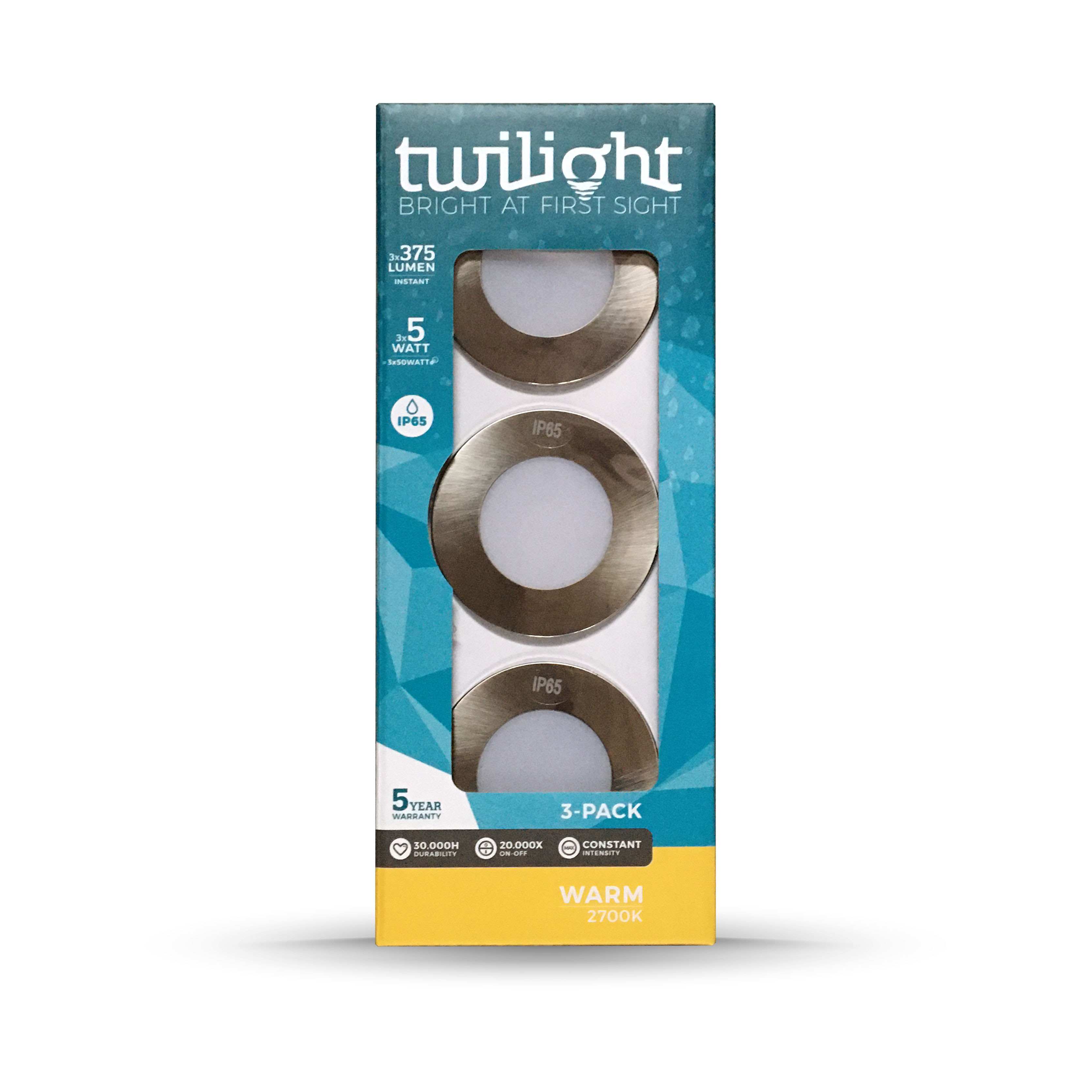 Twilight Inbouwspot GU10 IP65 Nickel 3x 5W 375 Lumen 2700K geintegreerde LED
