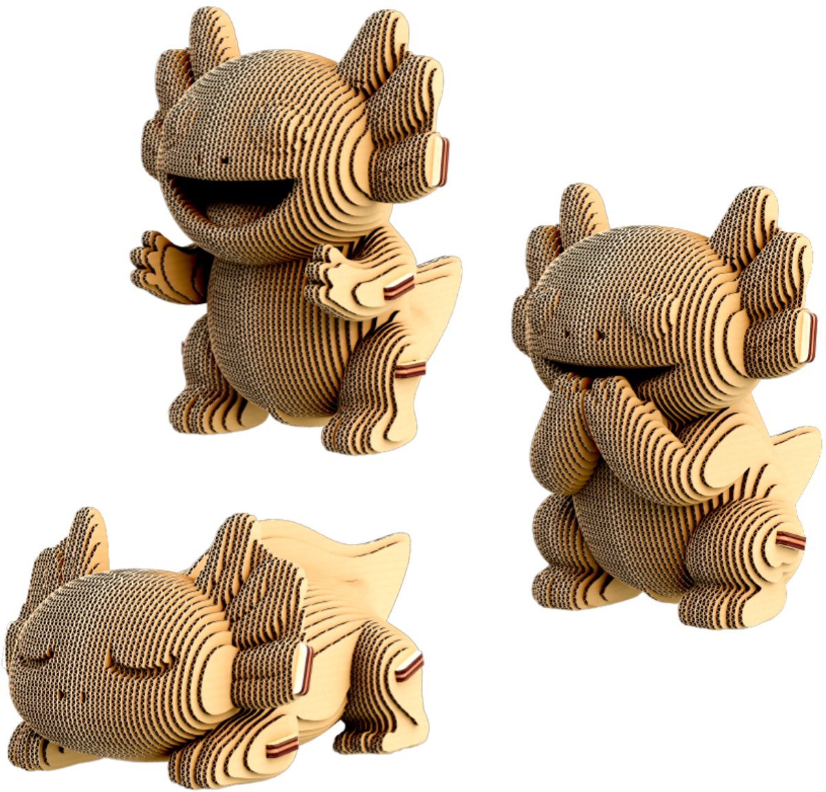 Cartonic 3D Puzzel Axolotls Trio - 3-delig - Karton - 262 stuks