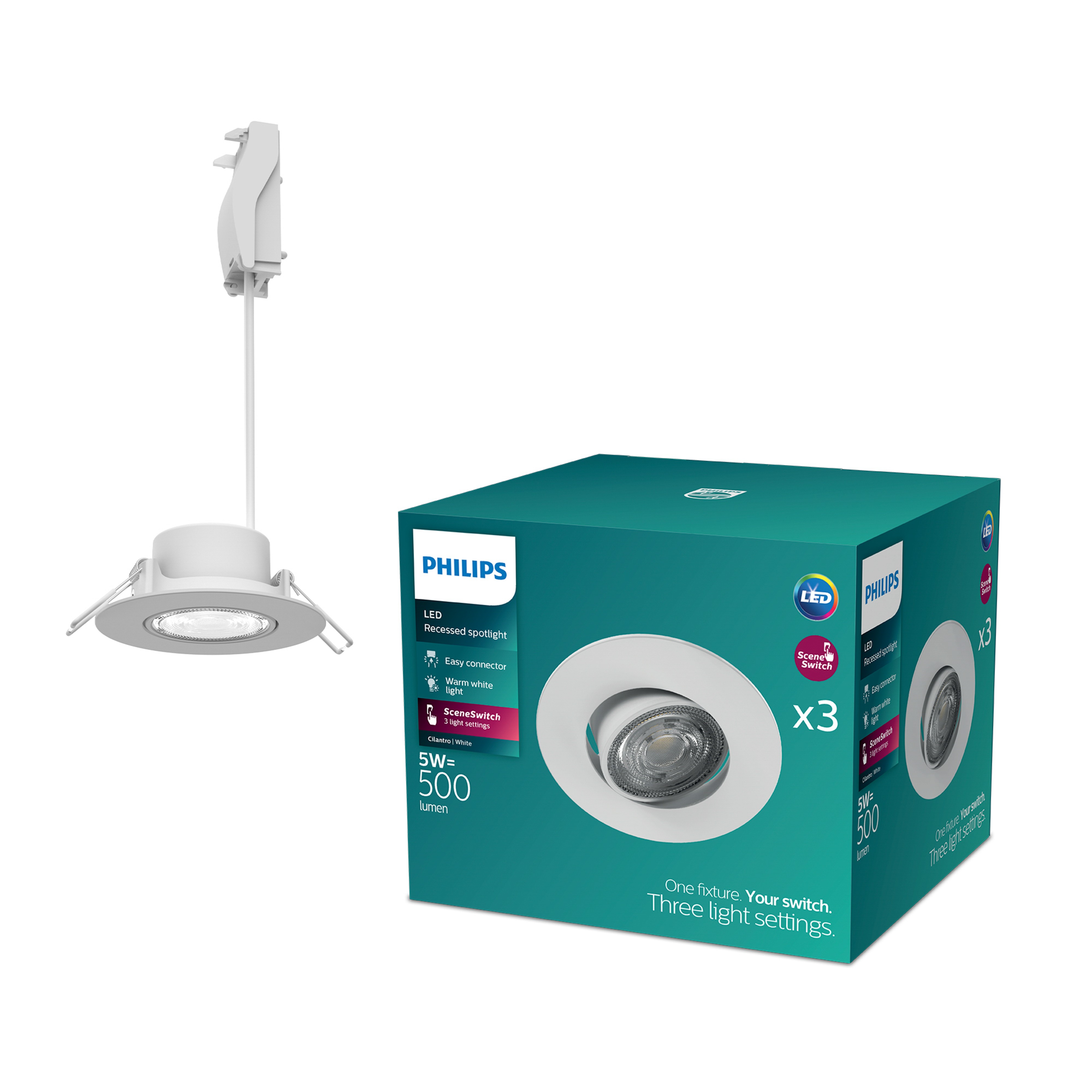 Philips Cilantro Inbouwspot Rond Wit 68 mm 5W 500lm 2700K Dimbaar - 3 stuks Philips Cilantro Inbouwspot Rond Wit 68 mm 5W 500lm 2700K Dimbaar - 3 stuks