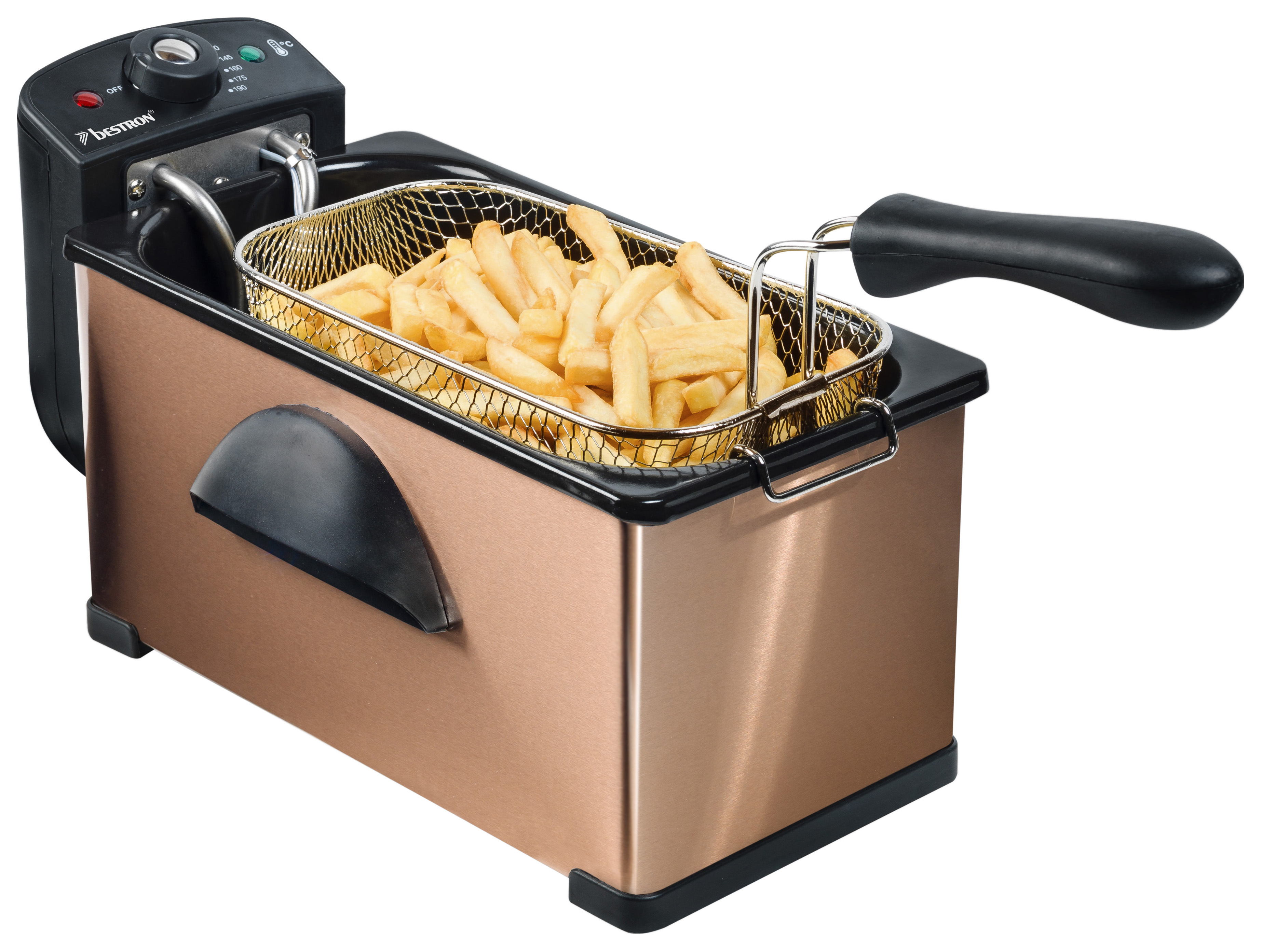 Bestron Friteuse AF370CO, 3.5 Liter 2000 Watt, Koudezone, koper, uitneembaar