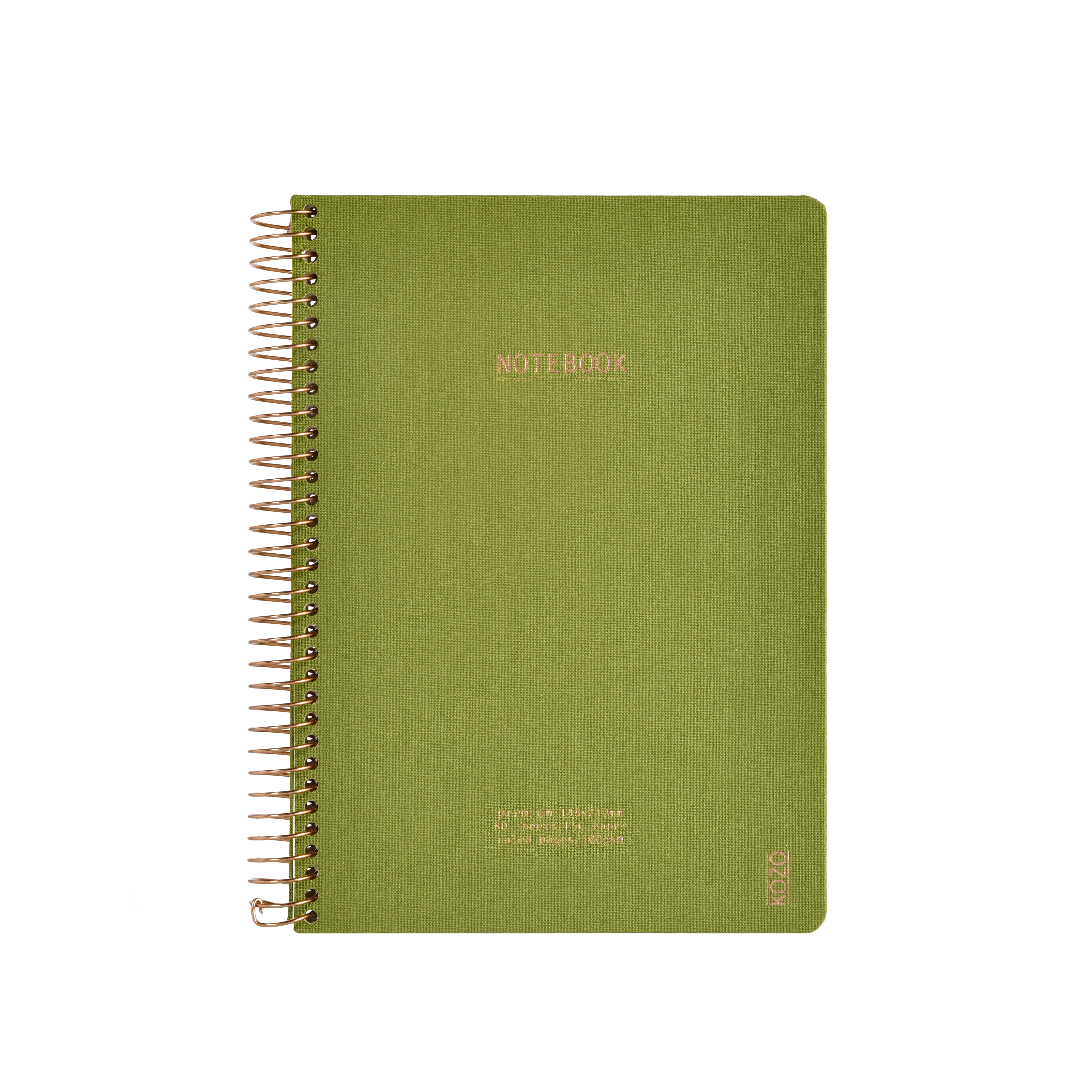 KOZO Notebook A5 Premium Olive Green Spiraal Gelijnd 80 vel