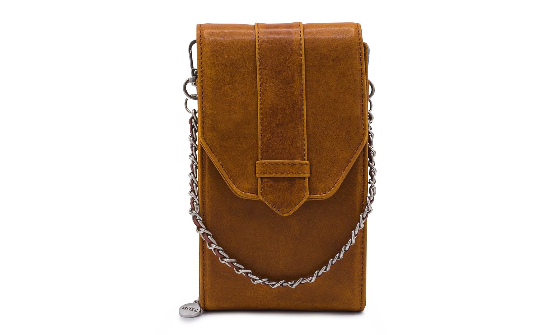 MOSZ Smartphone Tas Croco Cognac 19x11x4.5 cm - Brushed Silver