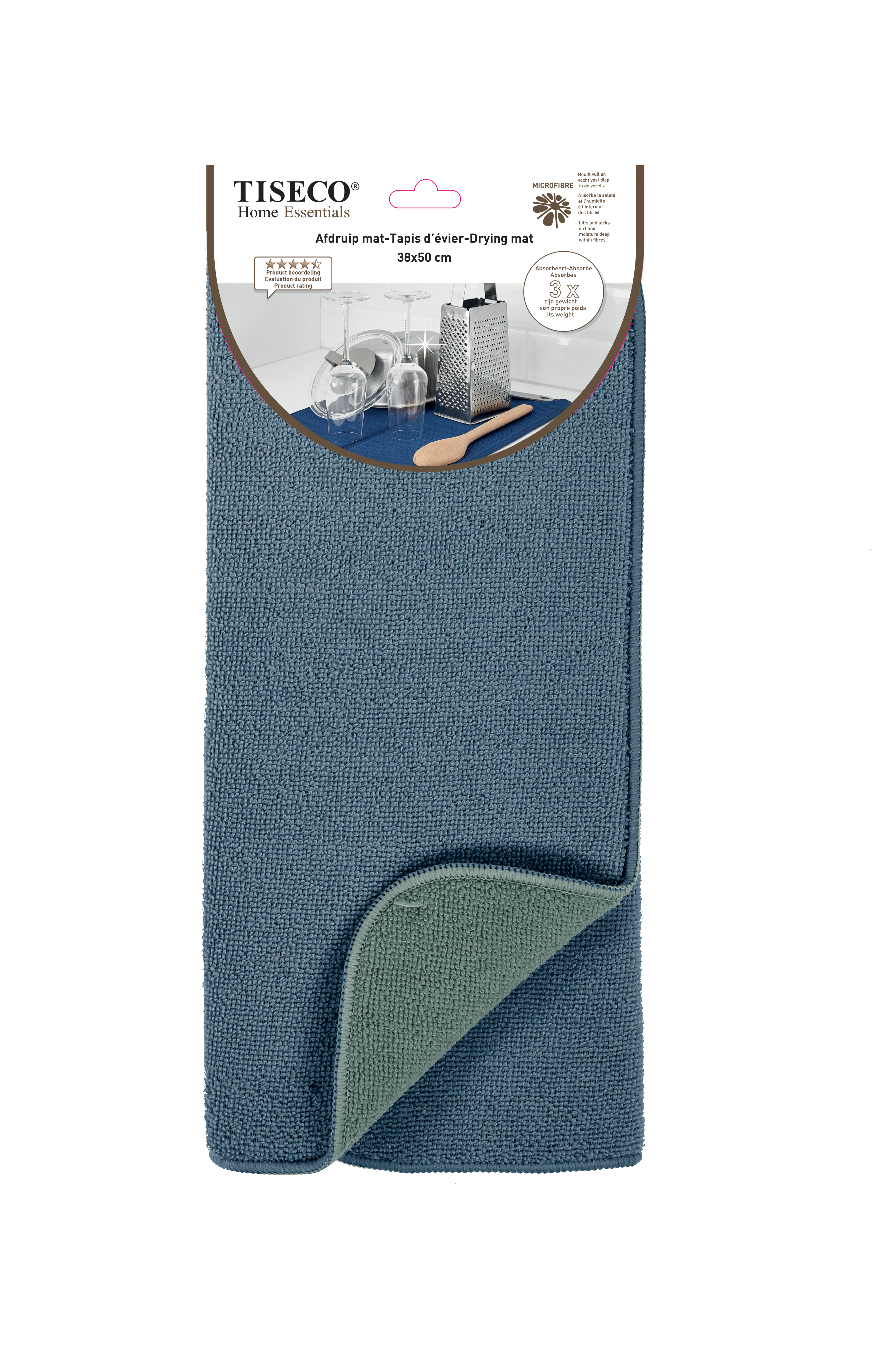 Tiseco Home Studio Afwas Droogmat Microf Essential Blue Stone Green 38x50 cm