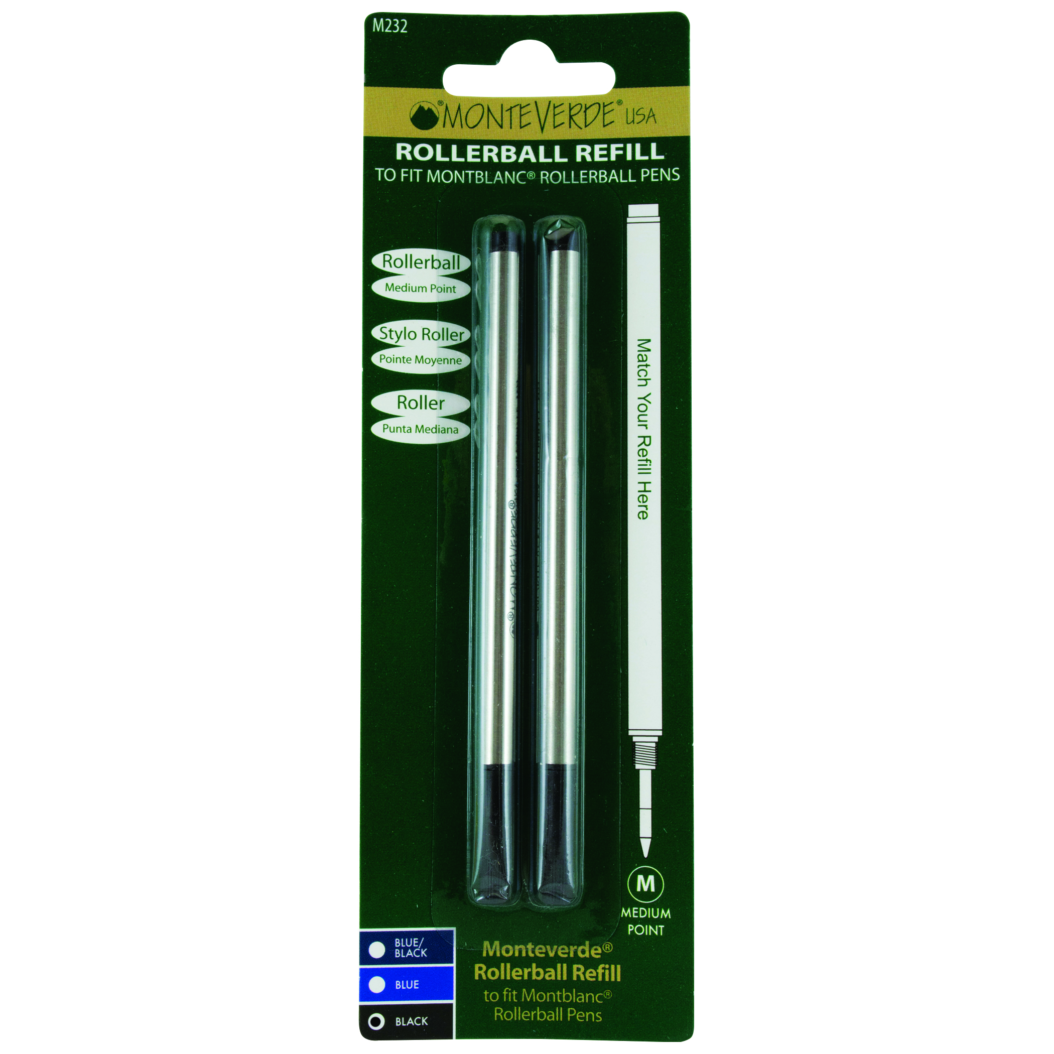 Monteverde Rollerballvulling voor Montblanc M Zwart 2 stuks