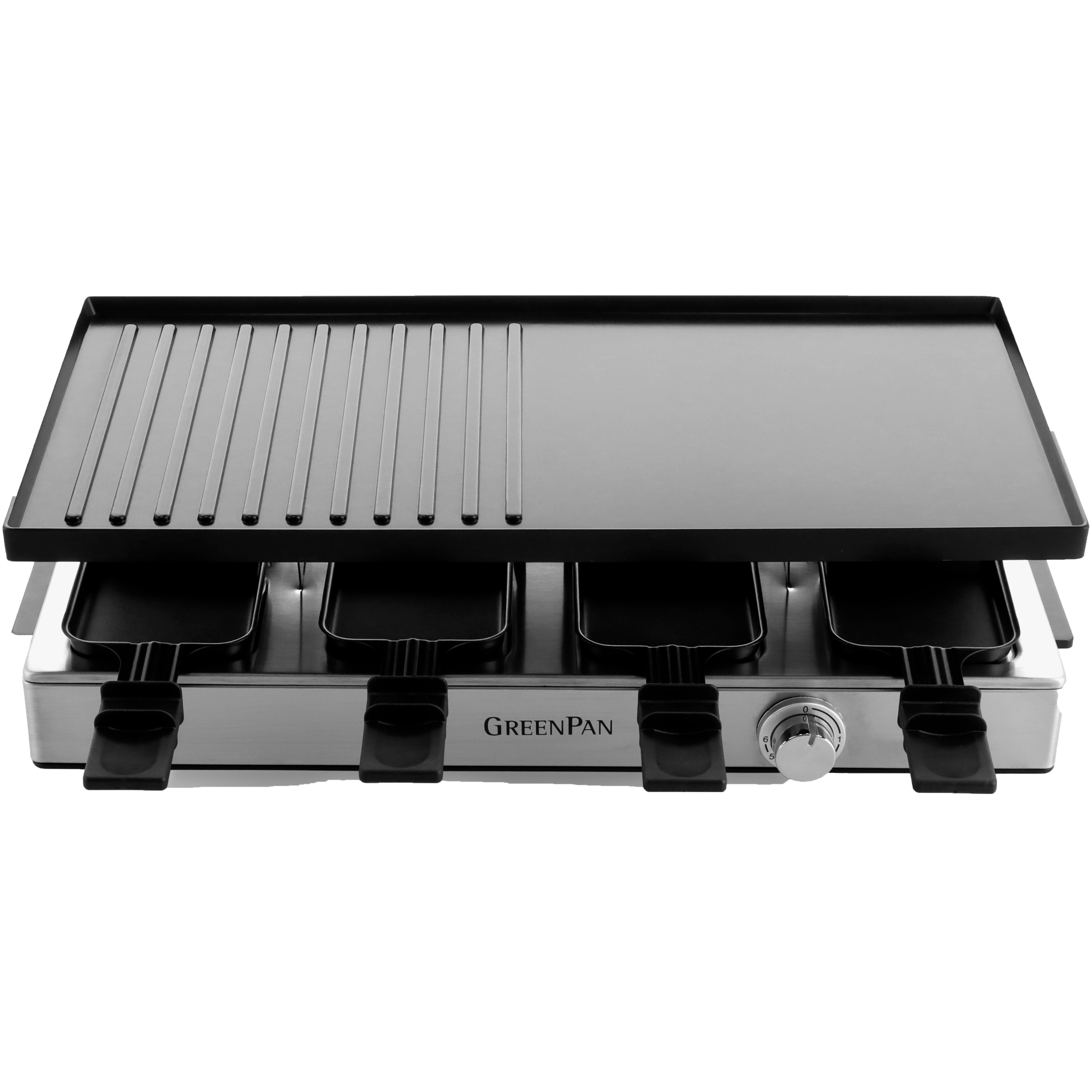GreenPan Gourmet Raclette voor 8 Personen - Dubbelzijdig Grill & Teppanyaki - 52.6x24x15.4 cm - 1700W - Keramische Antikleef - Pfas-vrij - De keuze van Jeroen Meus