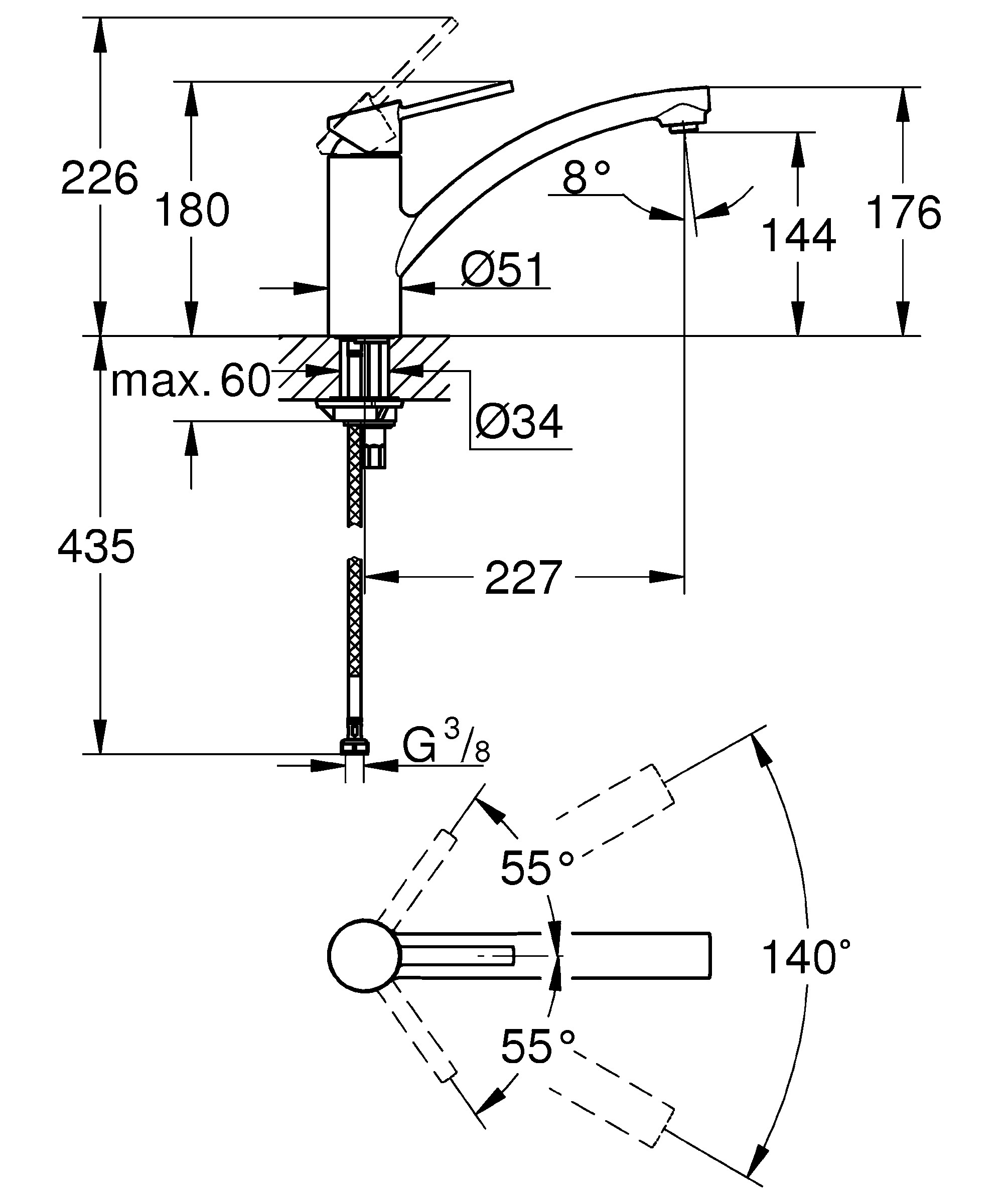 GROHE Swift Keukenmengkraan Laag Quickfix - Chroom