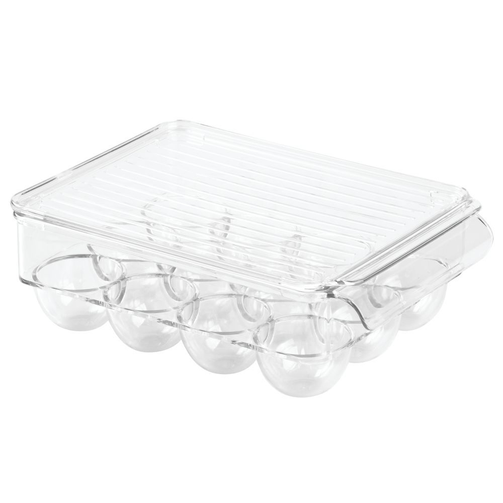iDesign Eihouder Fridge Binz Klein Transparant- met Deksel - 22.2x16x7.6 cm