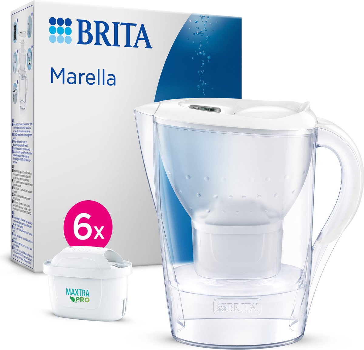 Brita Waterfilterkan Marella Cool 2.4 l Wit & 6 Filterpatronen Maxtra Pro - Half Year Pack