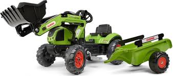 Falk Claas Arion 410 Pedaaltractor Groen met Voorlader en Aanhangwagen, 2-5 jaar