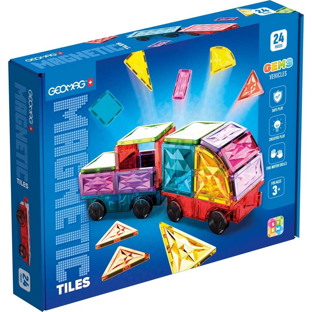 Geomag Magnetic Tiles Gems Voertuigen 24 delig