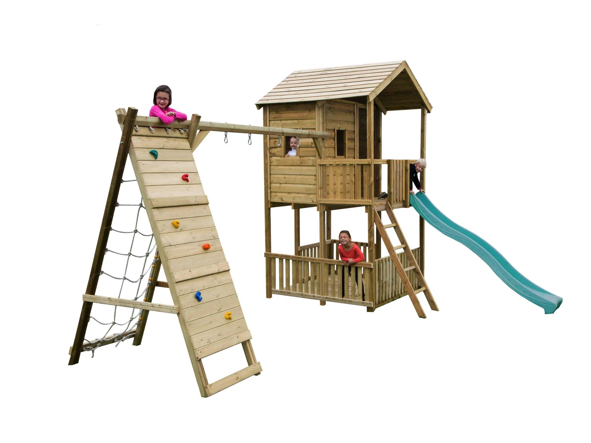 BnB Wood Mael Full Speeltoren met turquoise Glijbaan