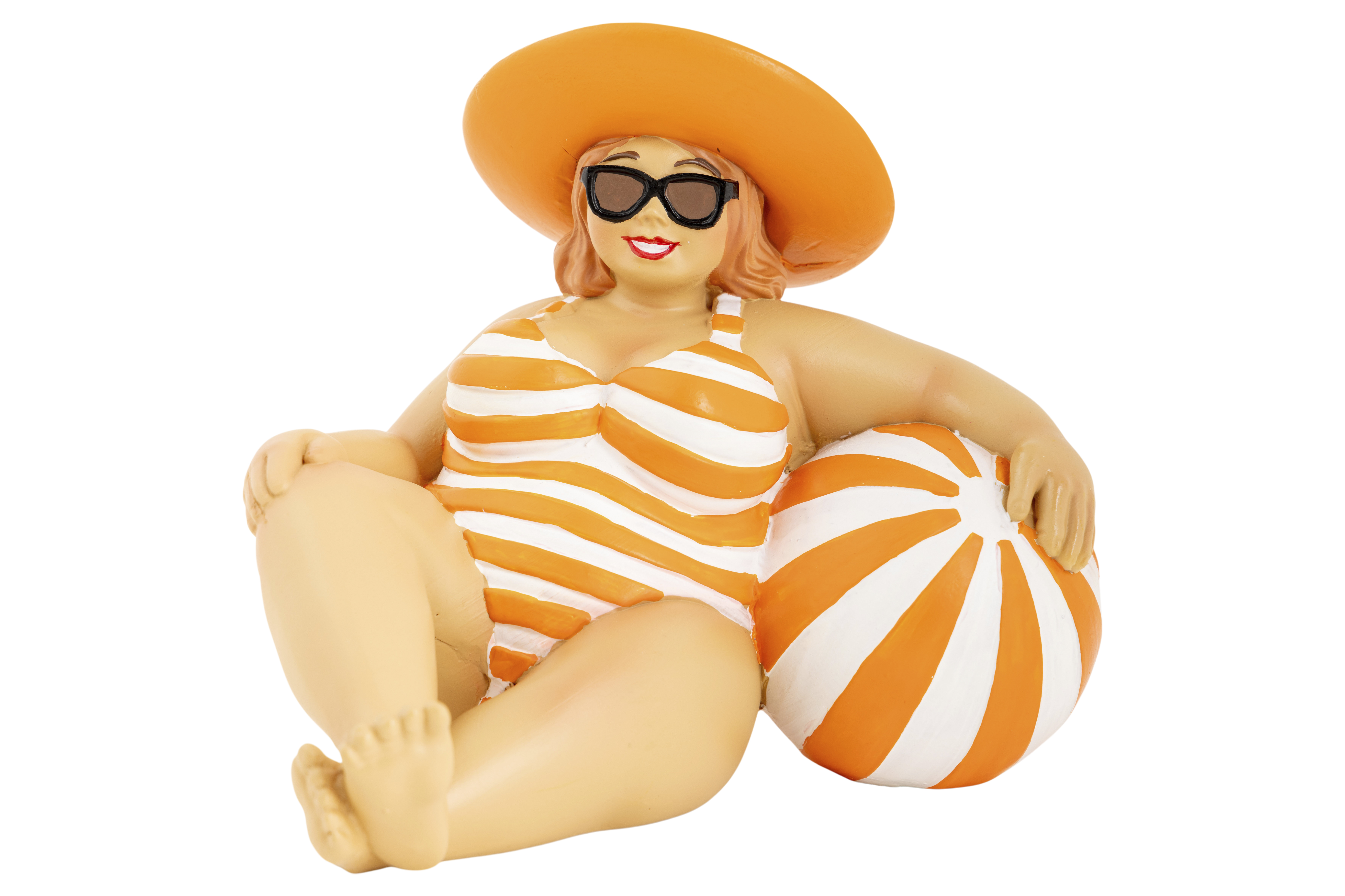 Cosy@Home Dame Liggend met Badpak en Strandbal - 18x15x13 cm - Wit/Oranje