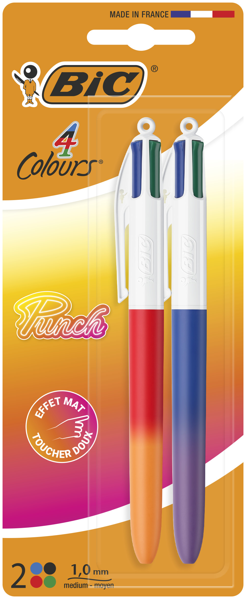 Bic 4 Colours Balpen Punch Bicolor 2 stuks Blister