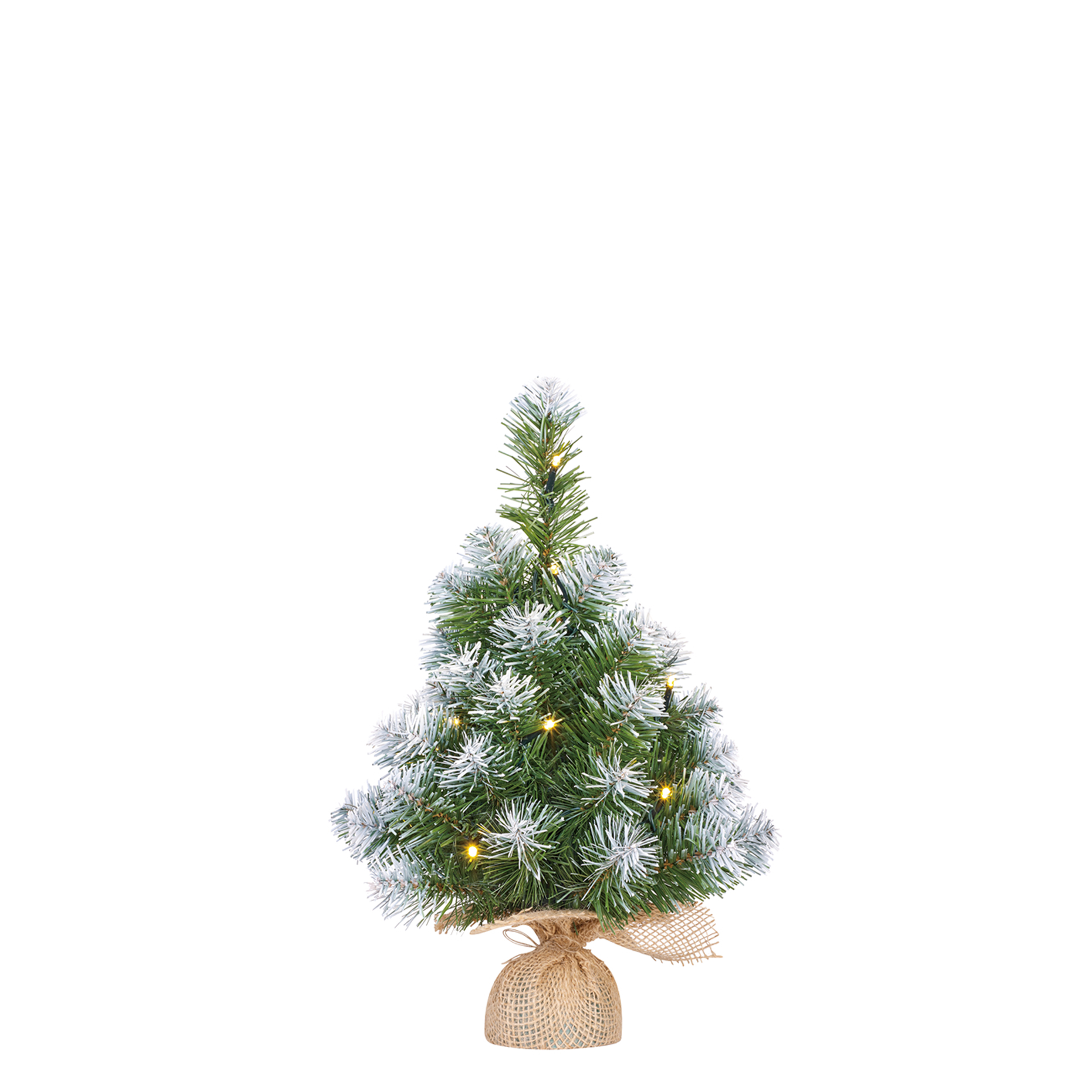 Kerstboom Mini Norton LED Groen Frosted - 45x20cm - 40 Tips- In Jute Zak - PVC
