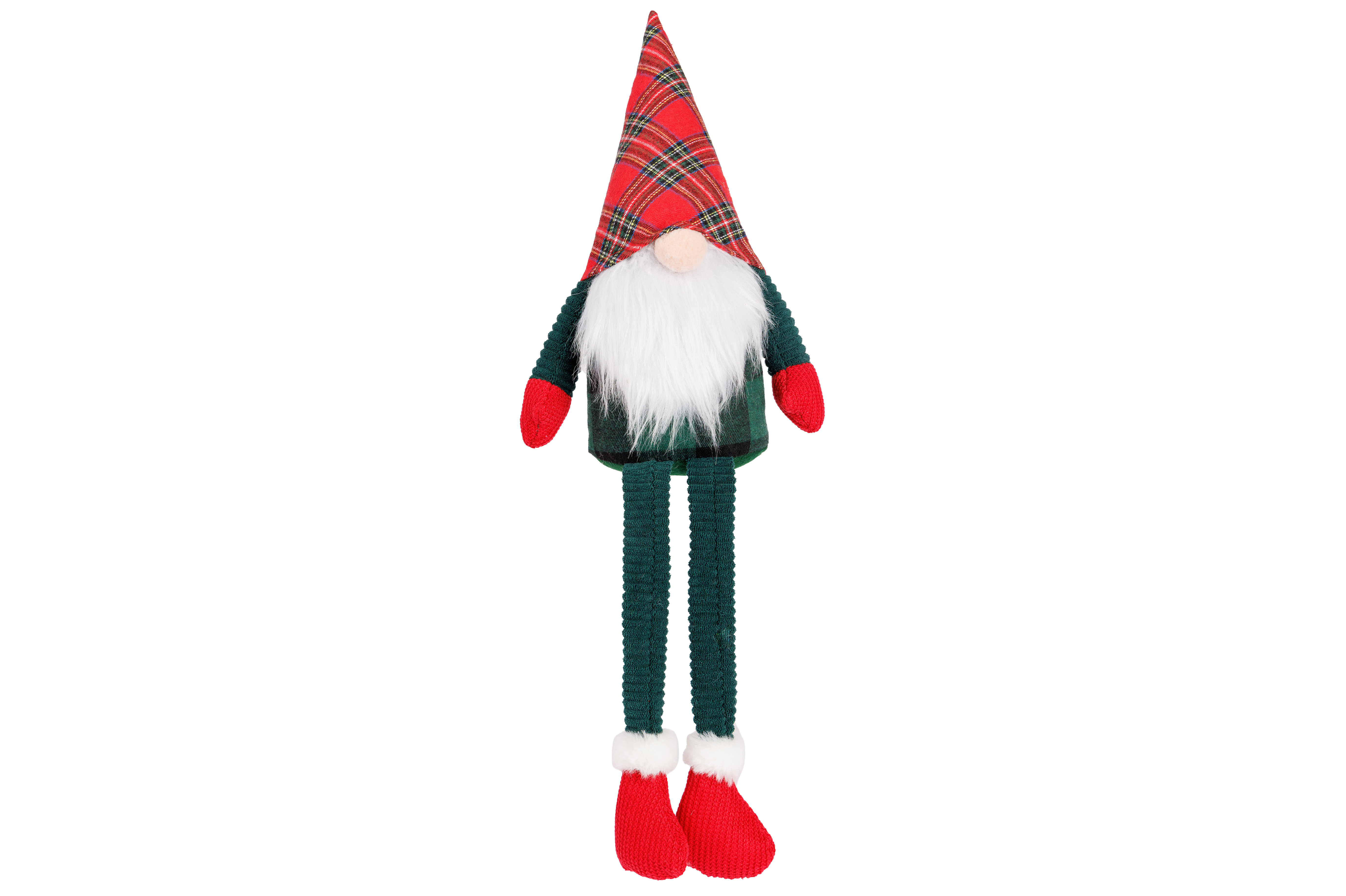 Cosy@Home Gnoom met Rood Geruite Kerstmuts 15x15x30 cm