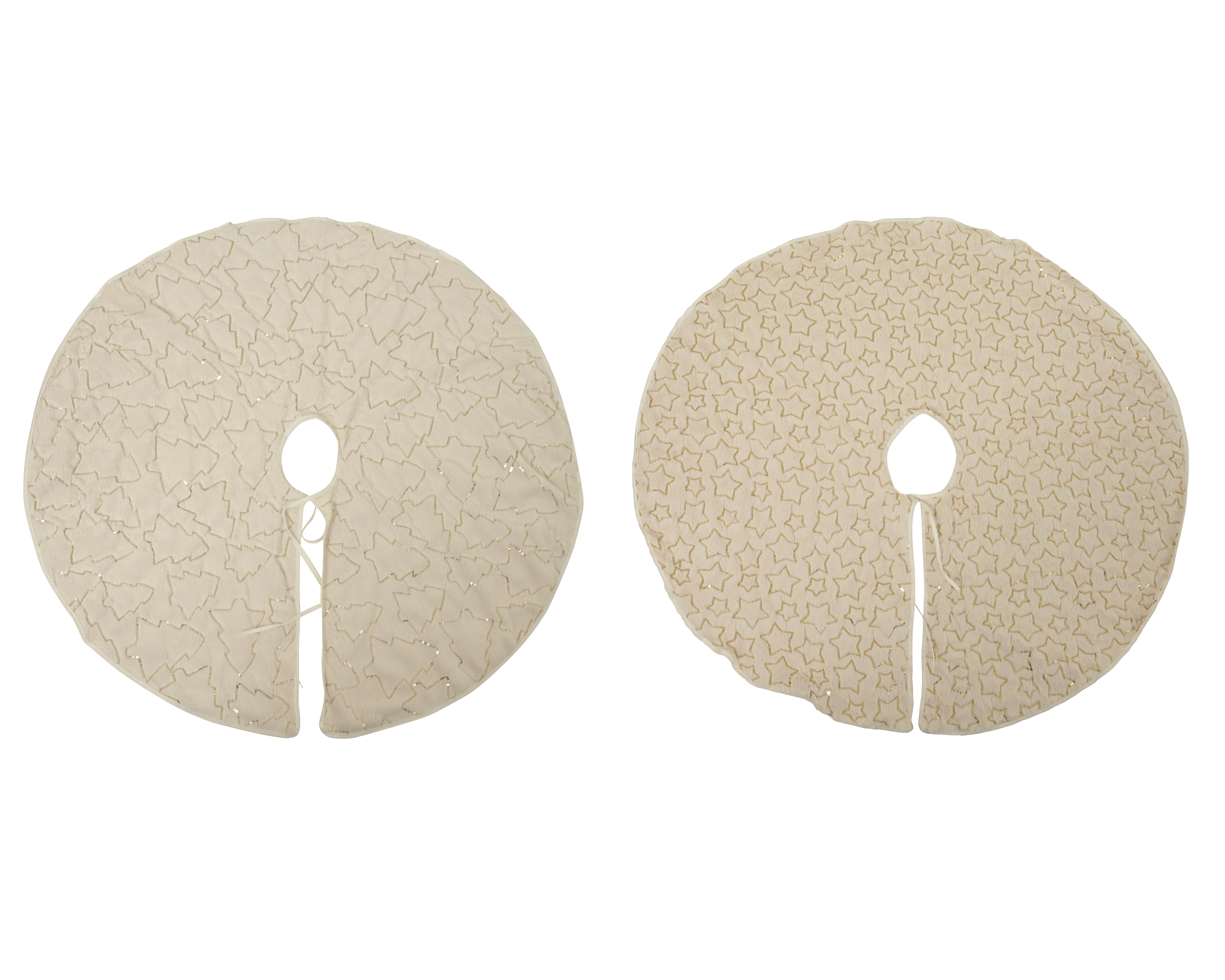 Kerstboomrok Beige met Gouden Sterren/Bomen 90cm - Faux Fur