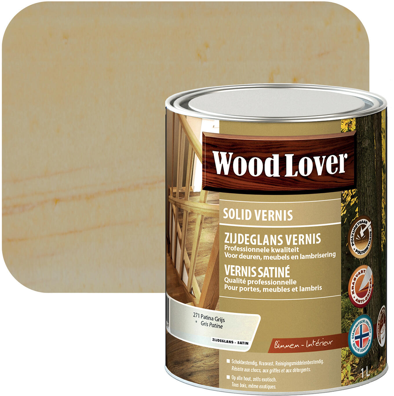 Woodlover Solid Vernis 1 l Kleur 271 - Patina Grijs