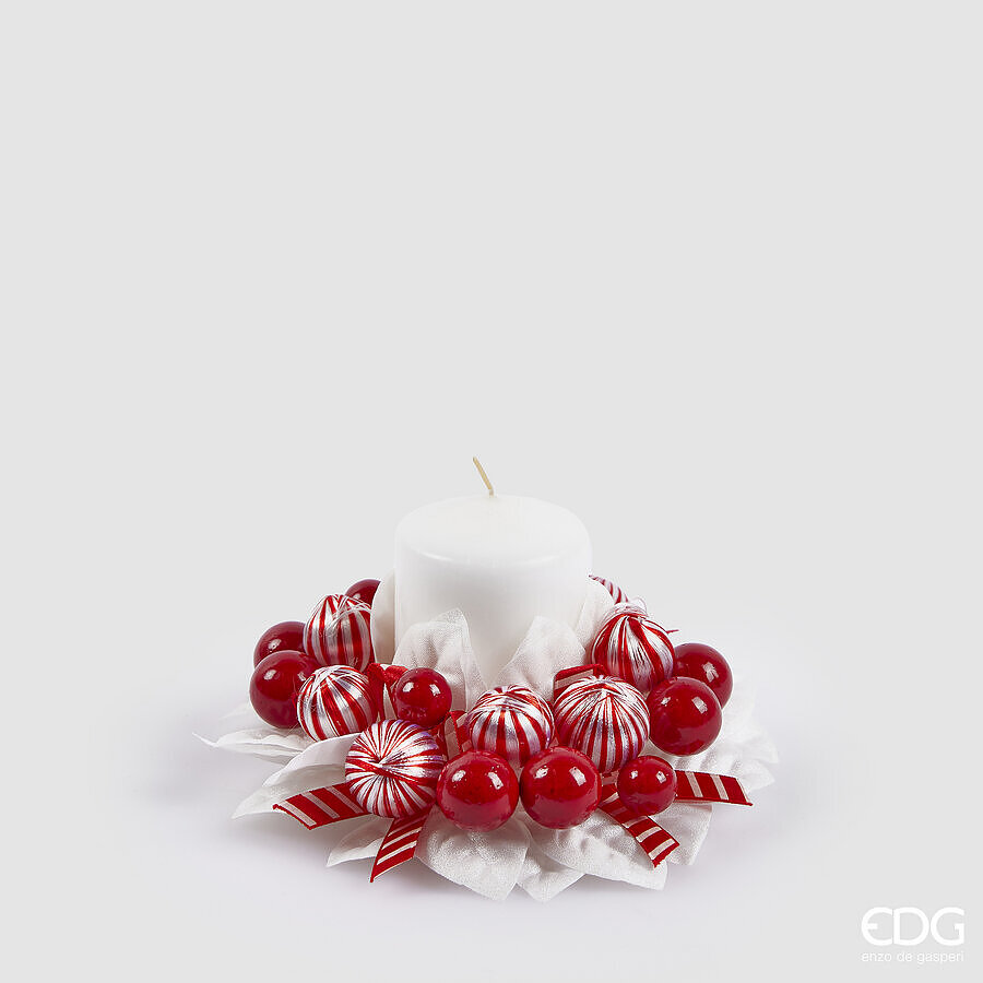 EDG Bessenkrans met Bladeren 13cm Rood/Wit - Kaarsenring
