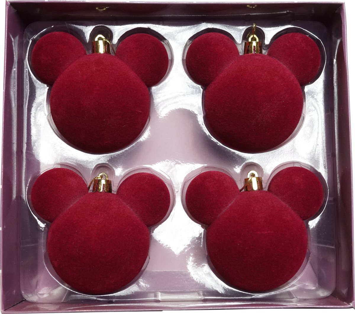 Disney Kerstbal Mickey Rood set 4 stuks - Fluweel