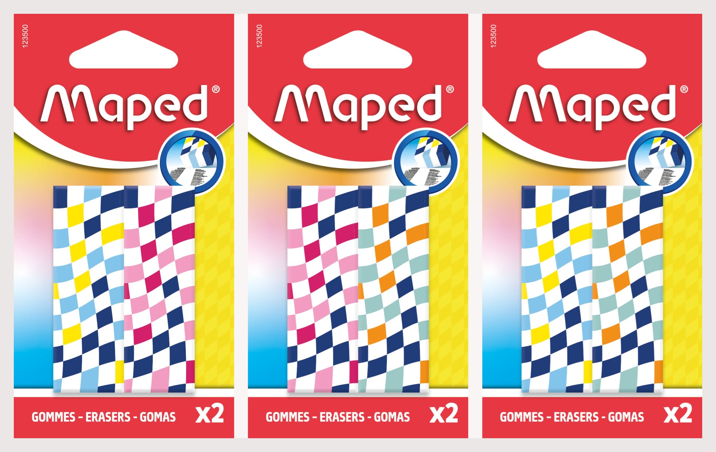 Maped Gom Checkerboard assorti 2 stuks - Blister - prijs per stuk