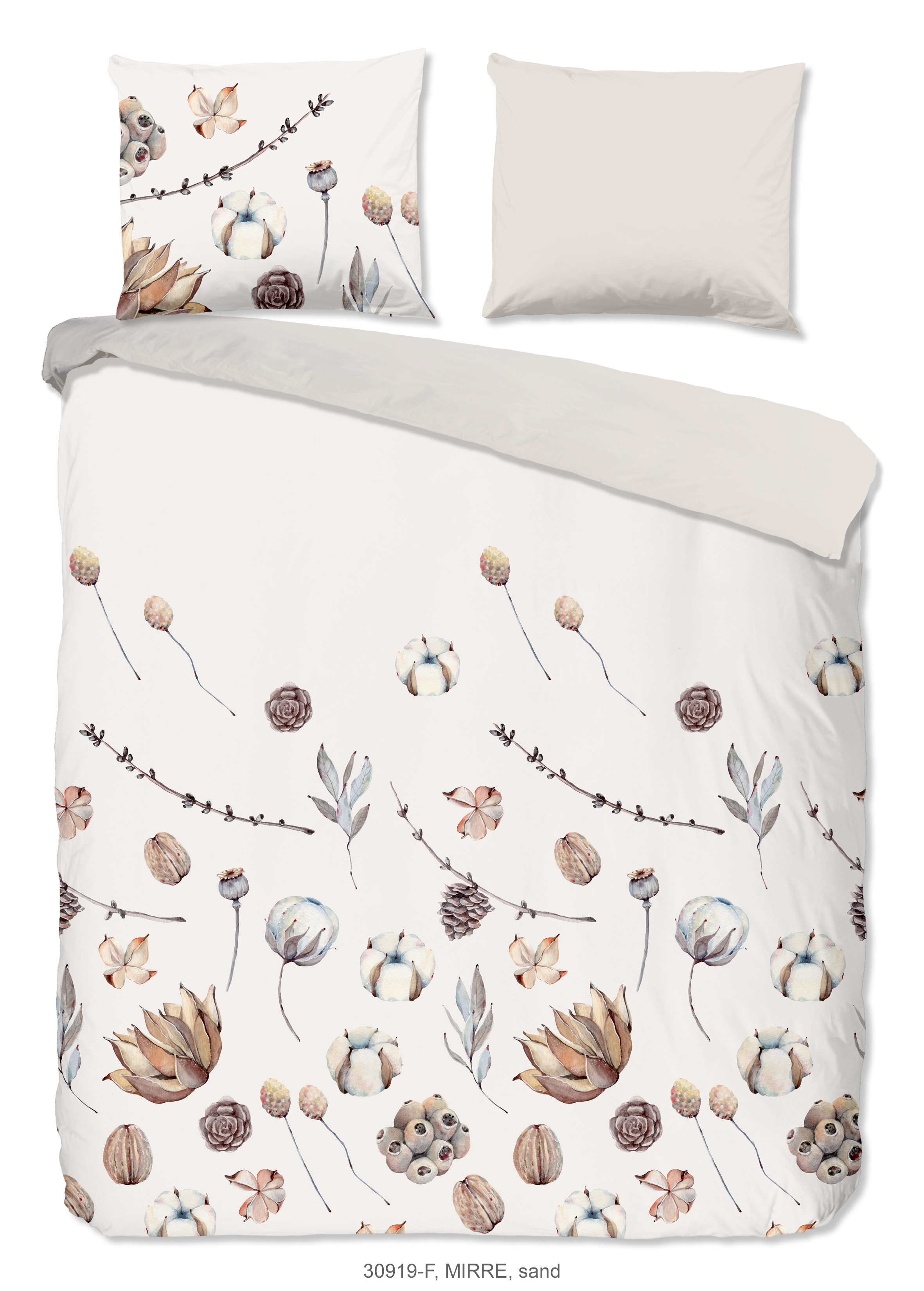 Good Morning Dekbedovertrek Flanel 200x220 cm - Mirre Bloemen Takken - Zand