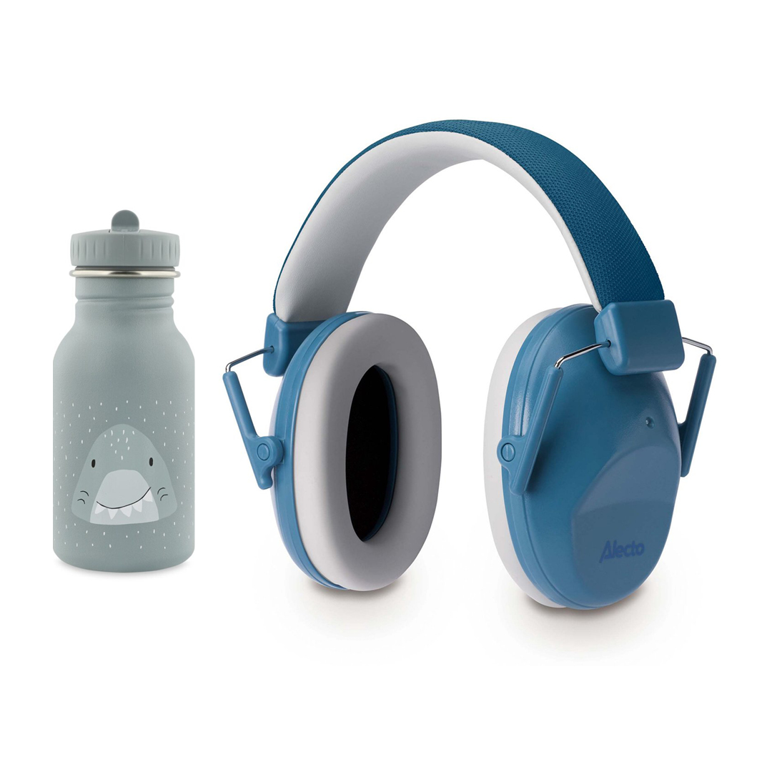 SET Gehoorbeschermer Blauw + Drinkfles Haai 350ml