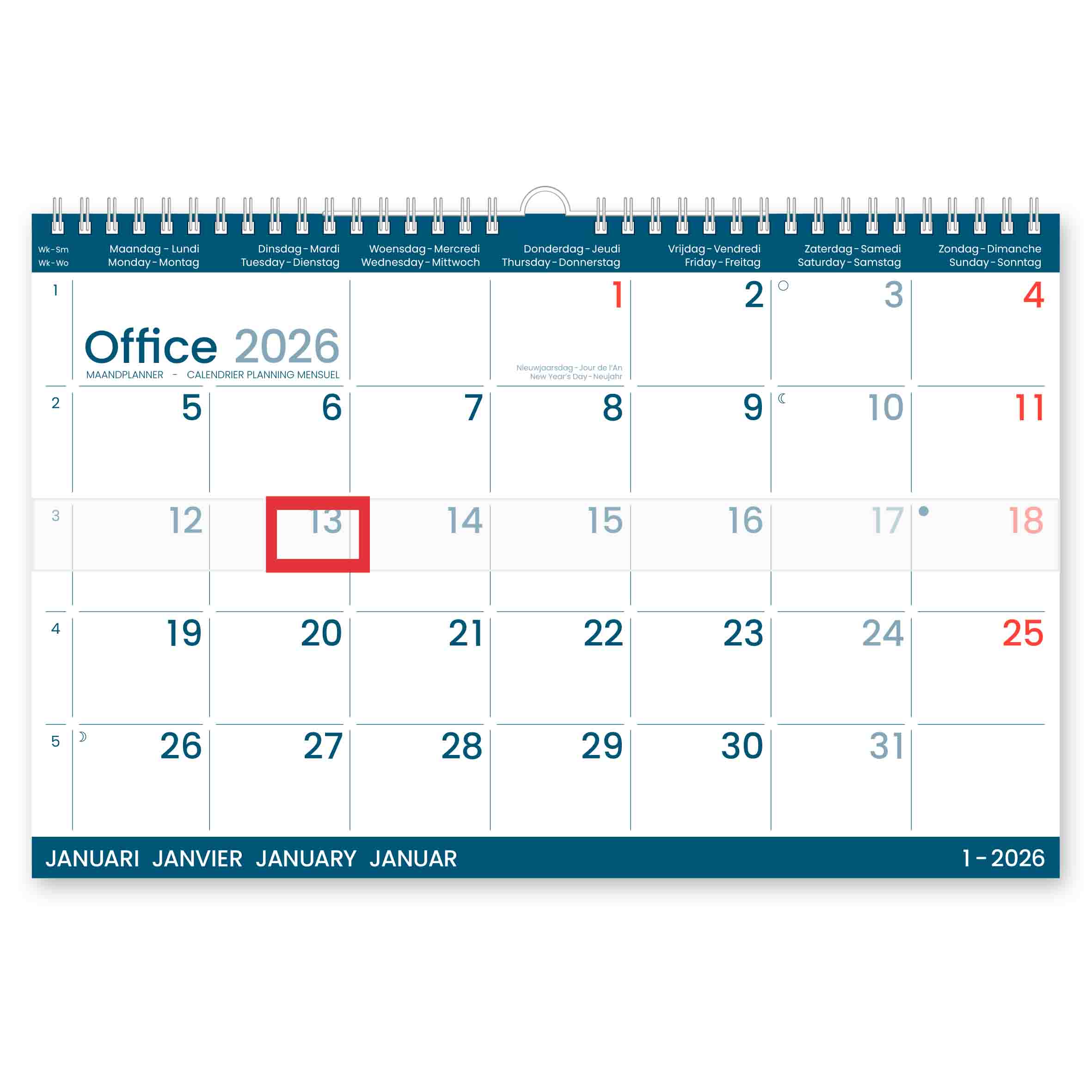 Maandkalender 2026 Office 31.5x21 cm