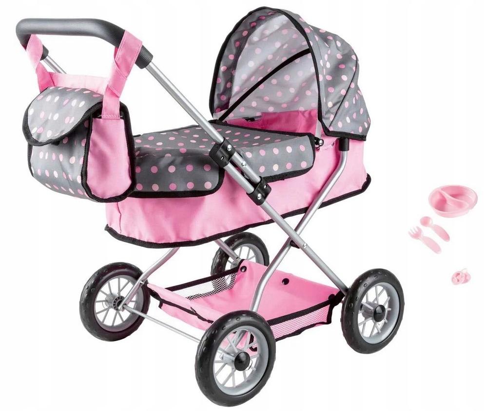 Smarty Poppenwagen grijs/roze met Luiertas voor poppen tot 46 cm