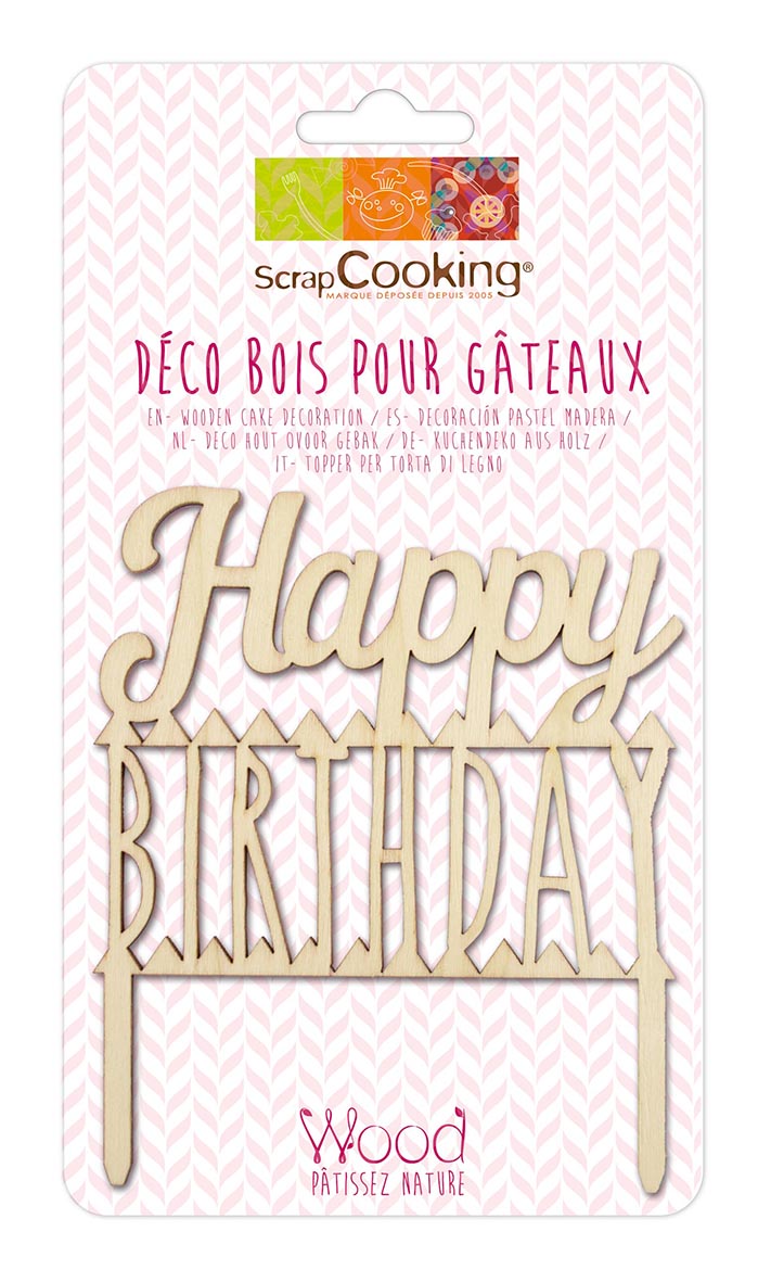 ScrapCooking Cake Topper Happy Birthday - Hout - Deco voor Taart