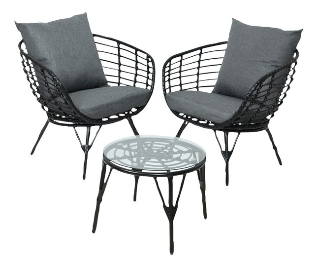 Decoris Balkonset Evora Wicker Zwart met Glazen Tafelblad
