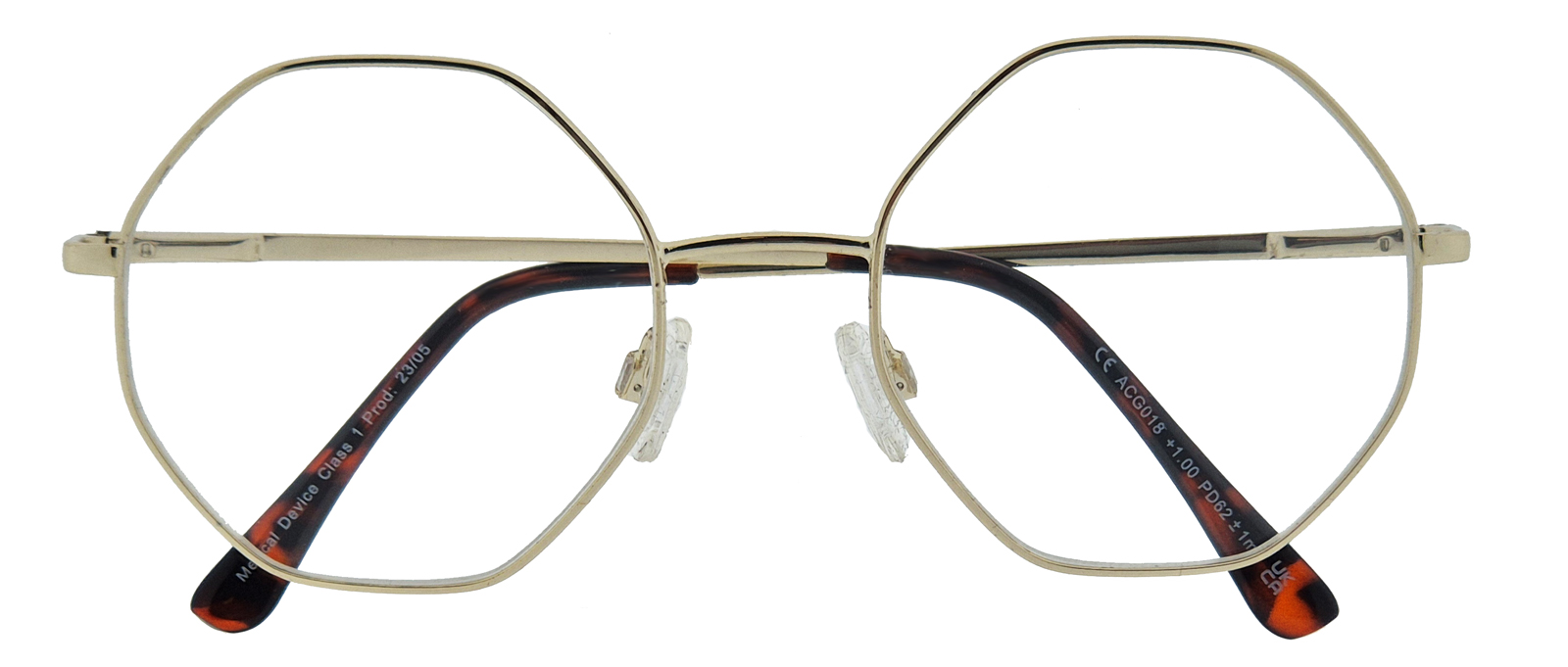 Noci Eyewear Leesbril Goldie Hexagon Gold 2.00 - Recycled