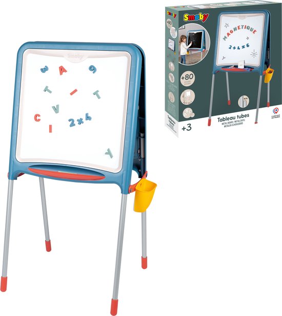 Smoby Schoolbord dubbelzijdig metalen frame, 80 acc. opvouwbaar, blauw
