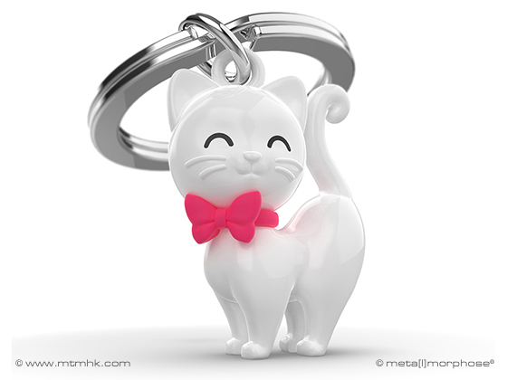 Chocli Sleutelhanger Animal Collection - Kat met Strik - Wit/Chrome