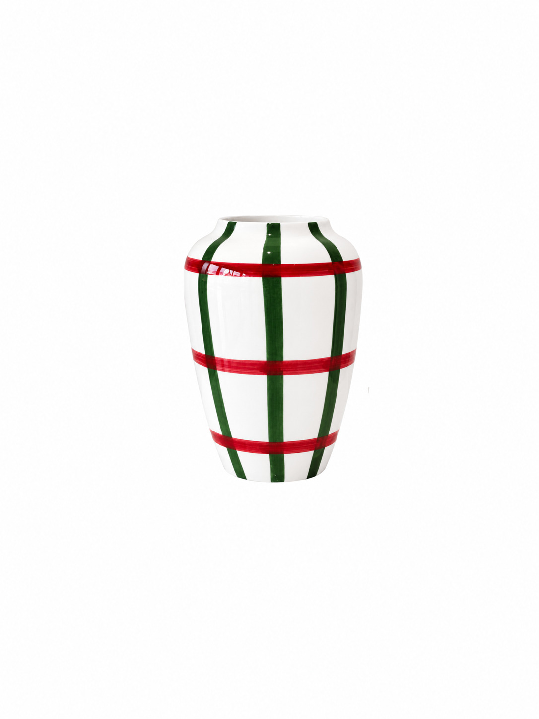 Val Pottery Foolish Vaas Funky Flower XXL Carreaux 11x30 cm - Dark Green/Red - Handgemaakt Keramiek