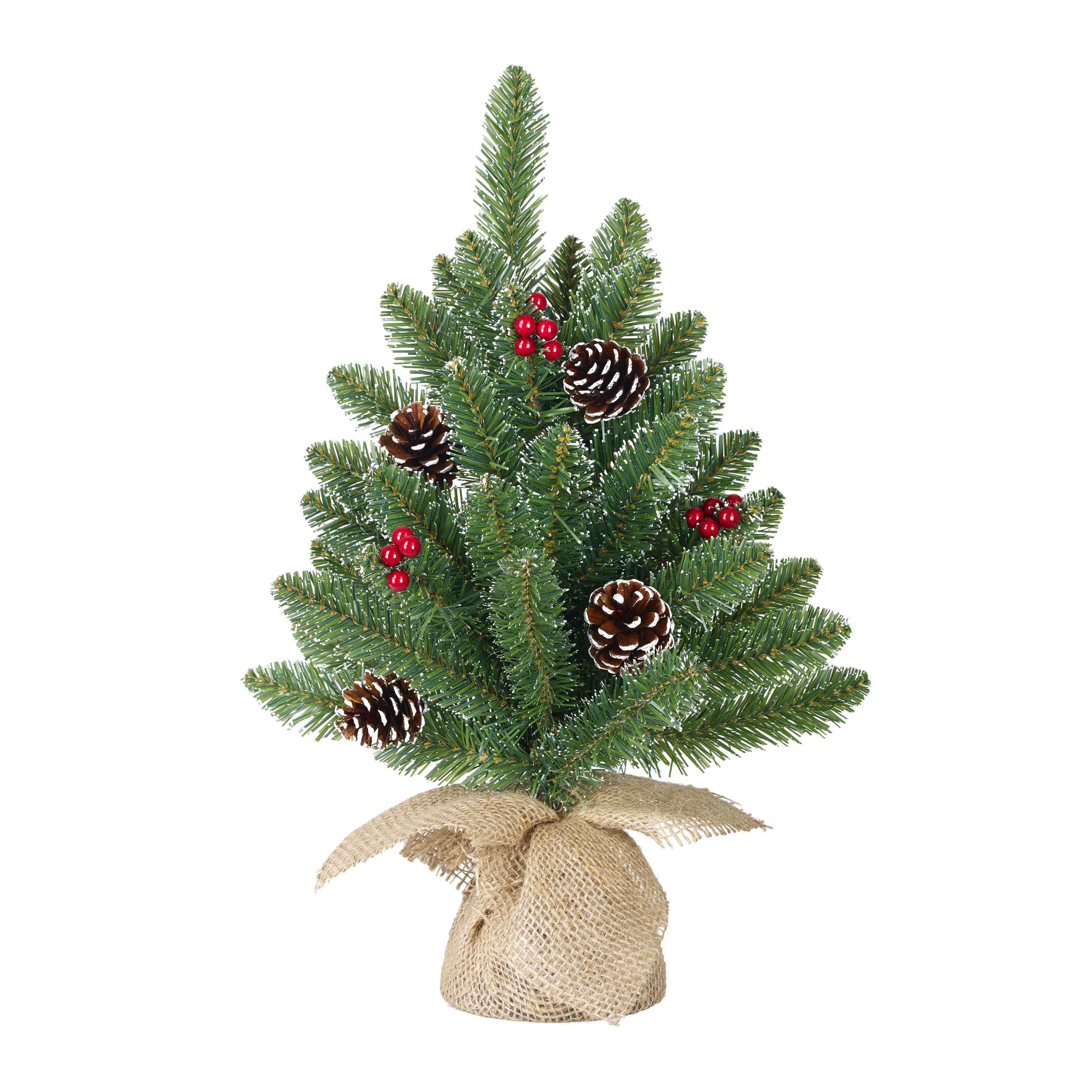 Kerstboom Mini Creston Bes Groen 45x20 cm - 42 Tips - In Jute Zak