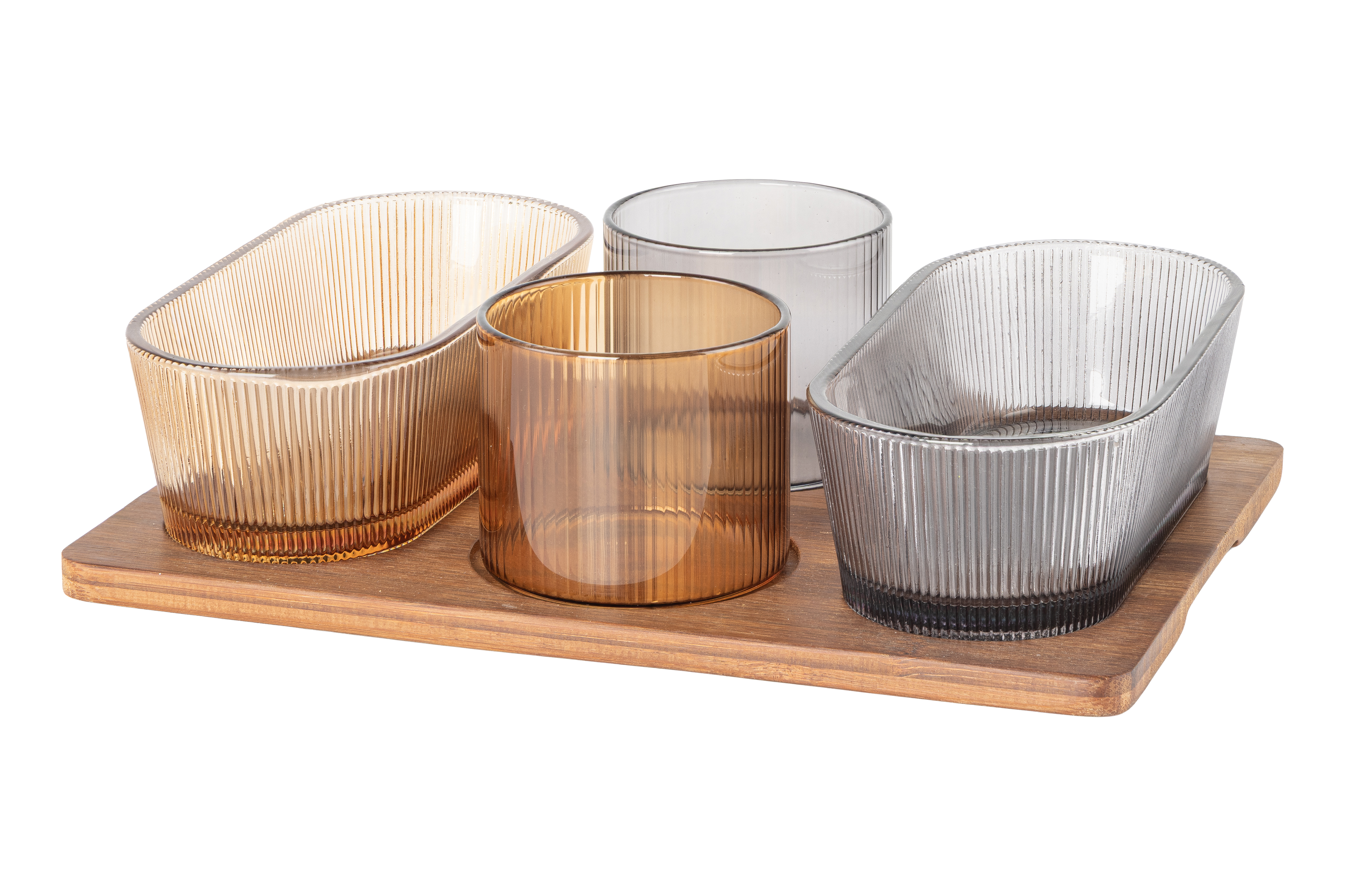 Cosy&Trendy Aperoset Soluna 5-delig - Serveerplank 25x17.8 cm met 4 Glaasjes - Hout/Glas